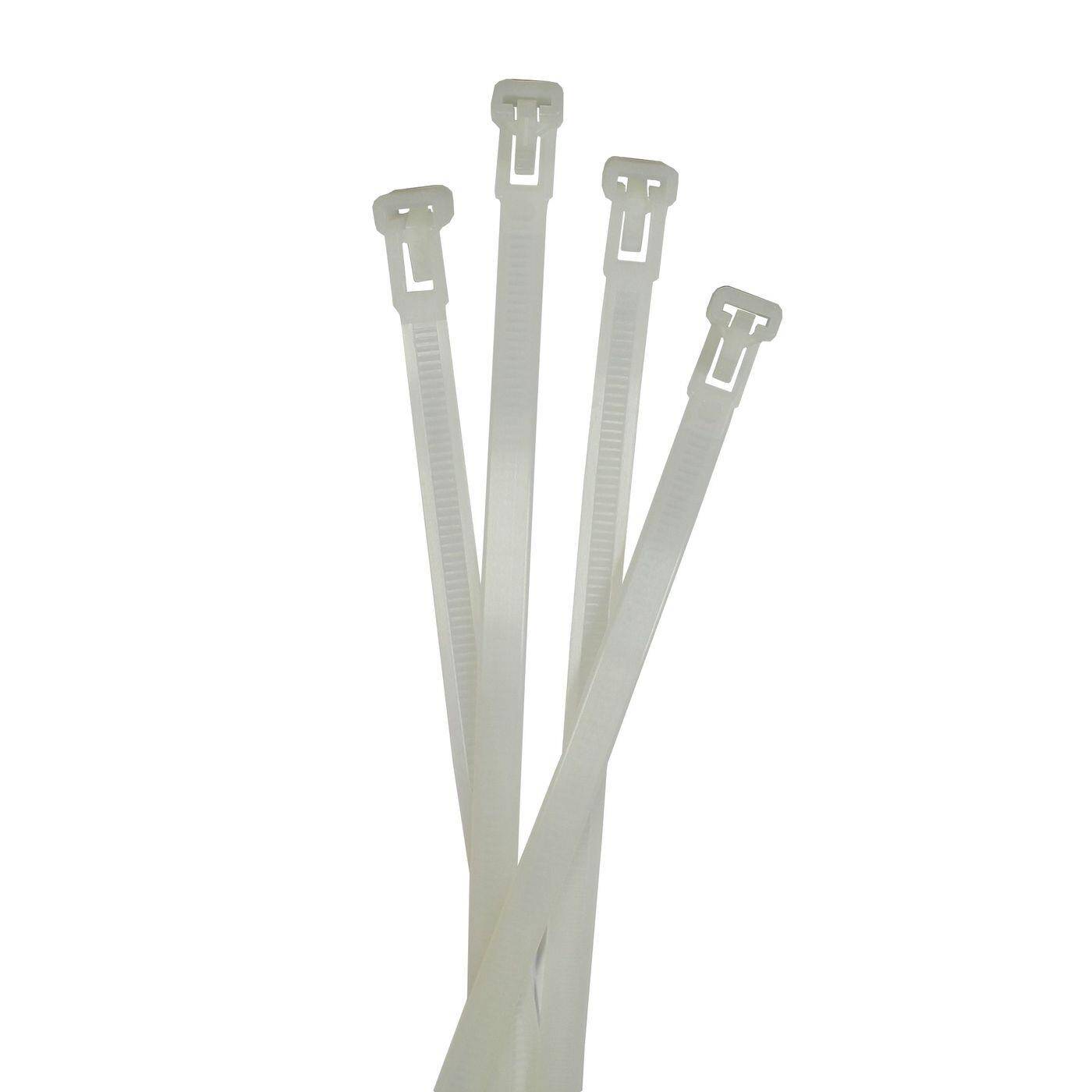 100x Cable tie Reusable 250 x 7,6mm White Natural 22kg PA6.6 Polyamide Industrial quality 100x Cable tie Reusable 250 x 7,6mm White Natural 22kg PA6.6 Polyamide Industrial quality