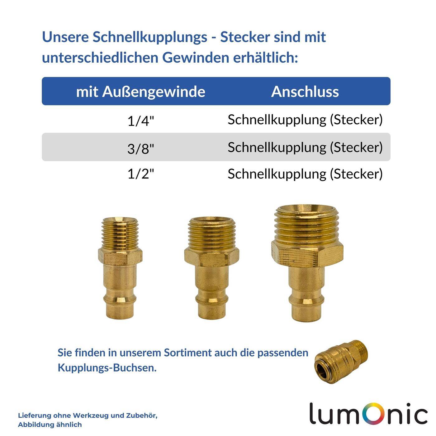 Coupling plug with external thread 3/8" made of brass Compressed air coupling plug Quick coupling for workshops, businesses and DIY enthusiasts
