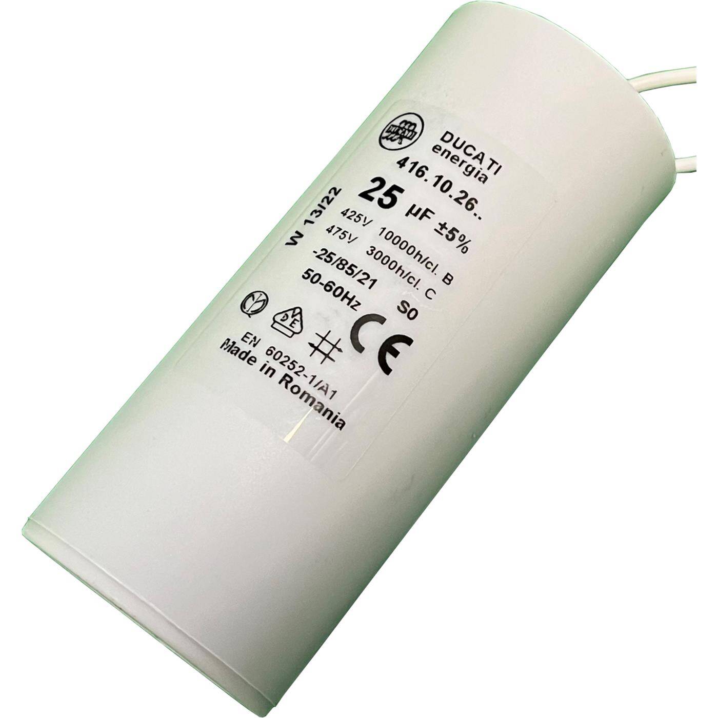 Lumonic Anlaufkondensator 416.10.26.V8 Kabel | Motorkondensator 25µF 400V 40x92mm | Kondensator mit isoliertem Kunststoffgehäuse 25uF