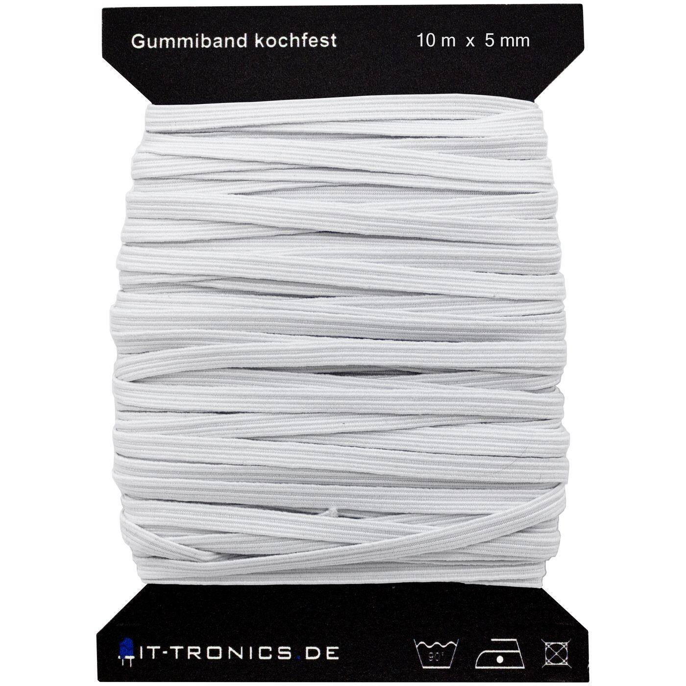 Lumonic Gummiband flach 10m x 5mm - Gummilitze Kochfest z.B. für Masken Mundschutz zum Nähen und Basteln - Gummi Meterware (verschiedene Längen)