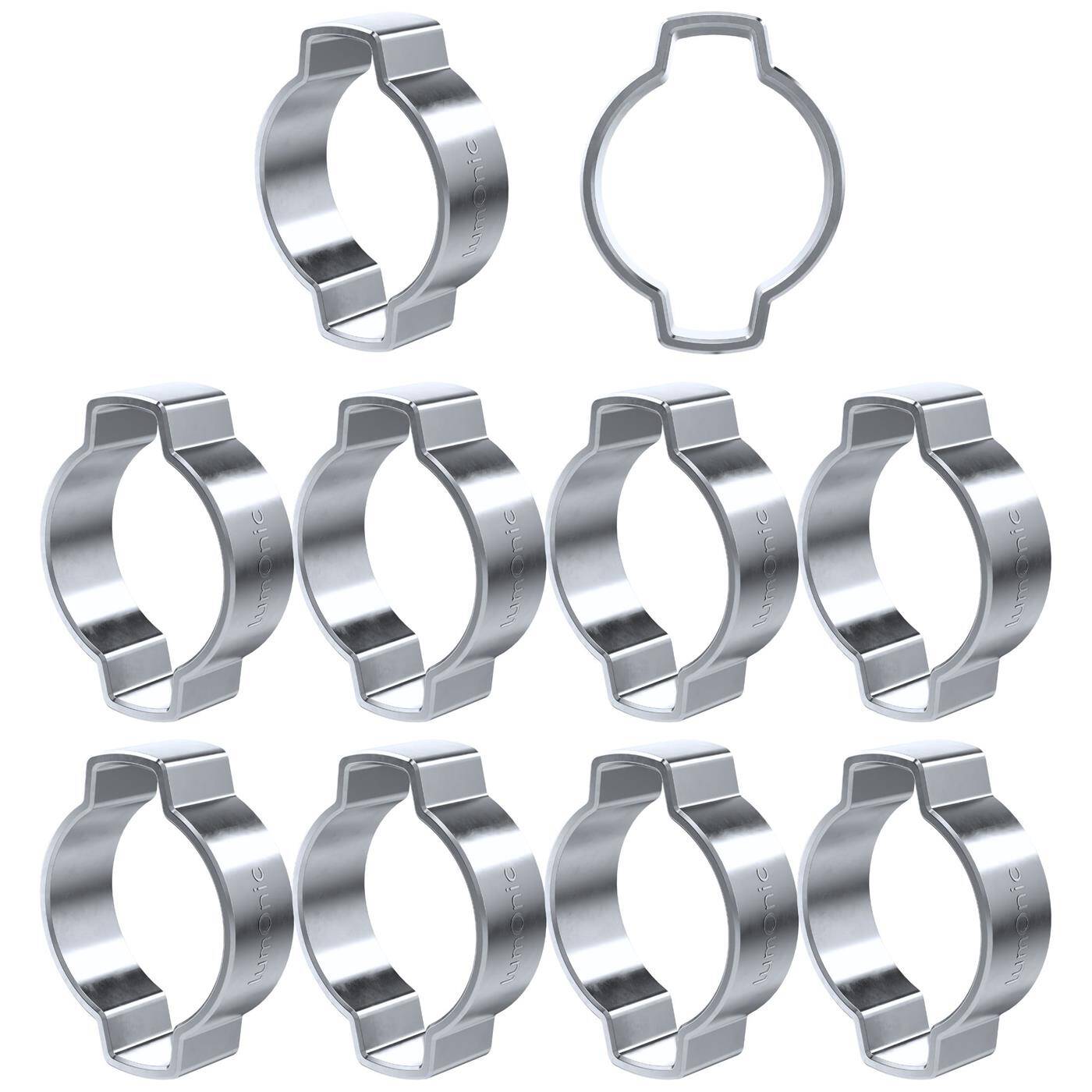 Lumonic I 10x 2-ear clip 15-18mm I Steel Galvanised I Two-ear clamp I Hose clamp I for Compressed air, Pipe systems, Garden, CAR