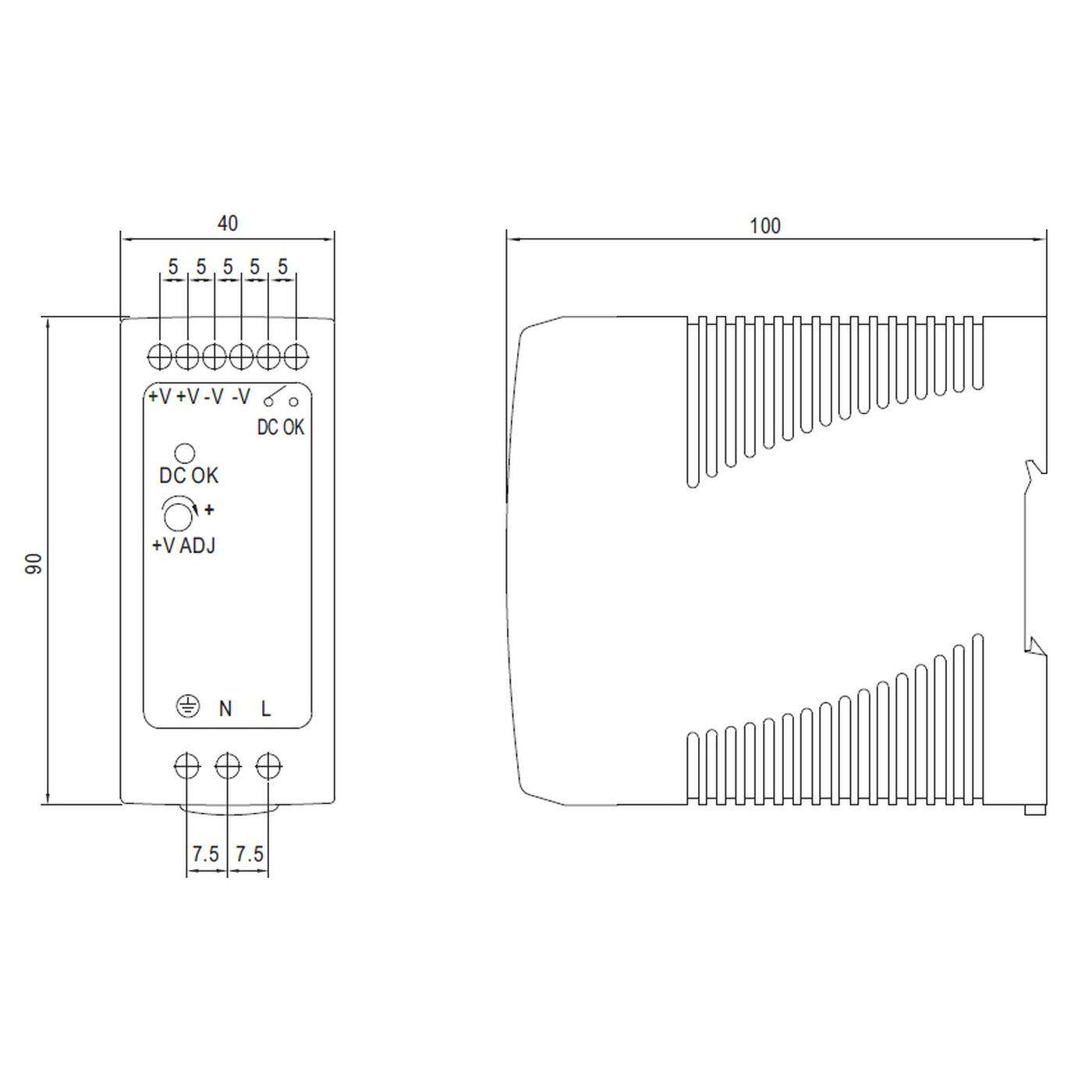 MDR-60-5 50W 5V 10A Din Rail power supply