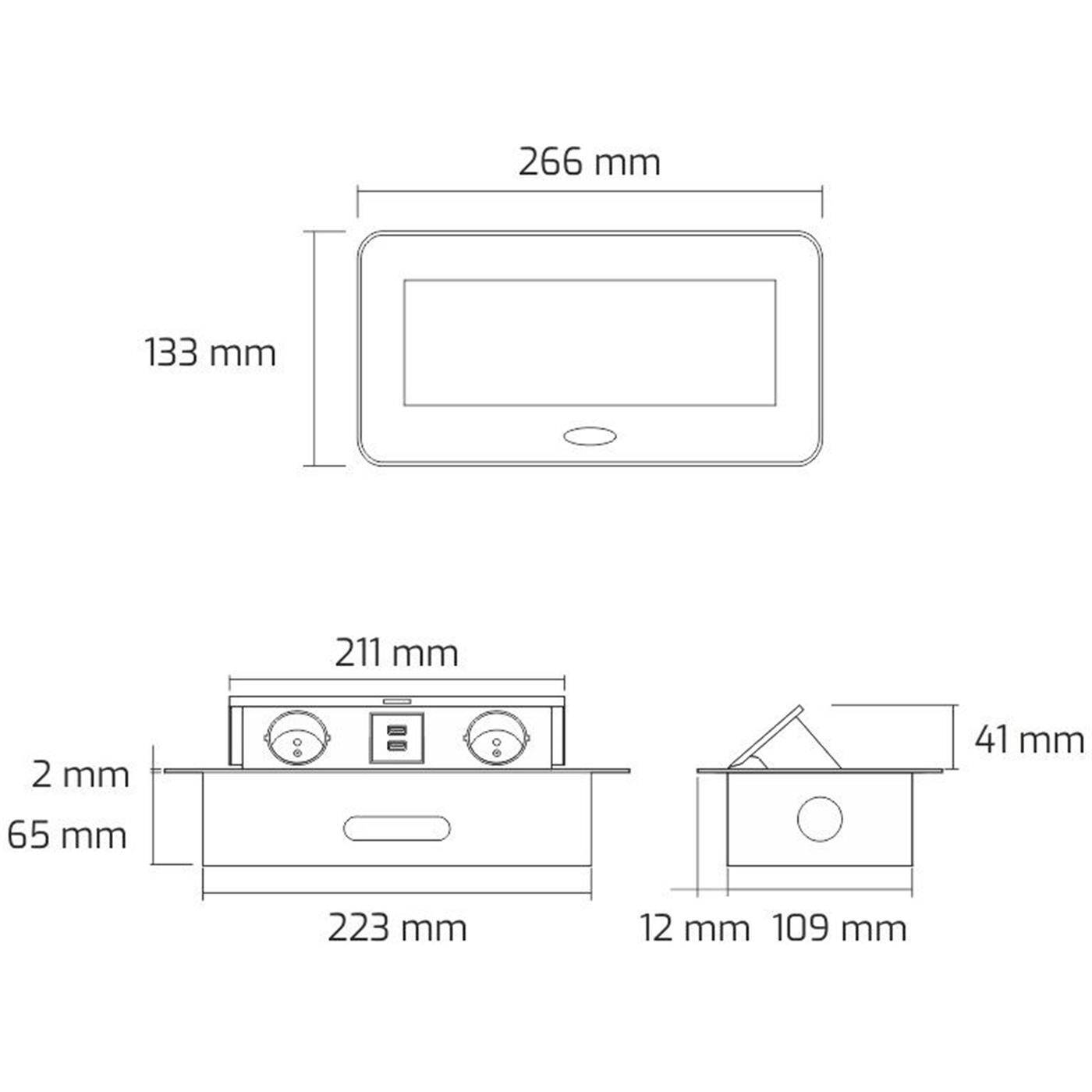 KombiBox 2x Schuko Steckdose + 2x USB 2,4A Tischsteckdose Klappdeckel schwarz
