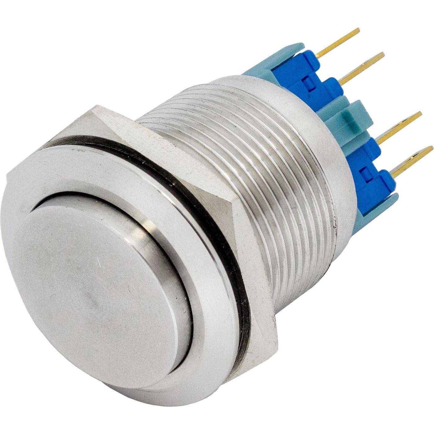 Stainless steel Push button raised Ø25mm IP65 2,8x0,5mm Pins 250V 3A Vandal-proof