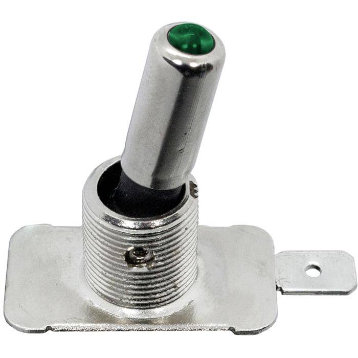 Stainless steel Rocker switch Off switch Green Ø12mm 45x18x23mm 6,3x0,8mm Flat plug 20V 12A -25...+85°C