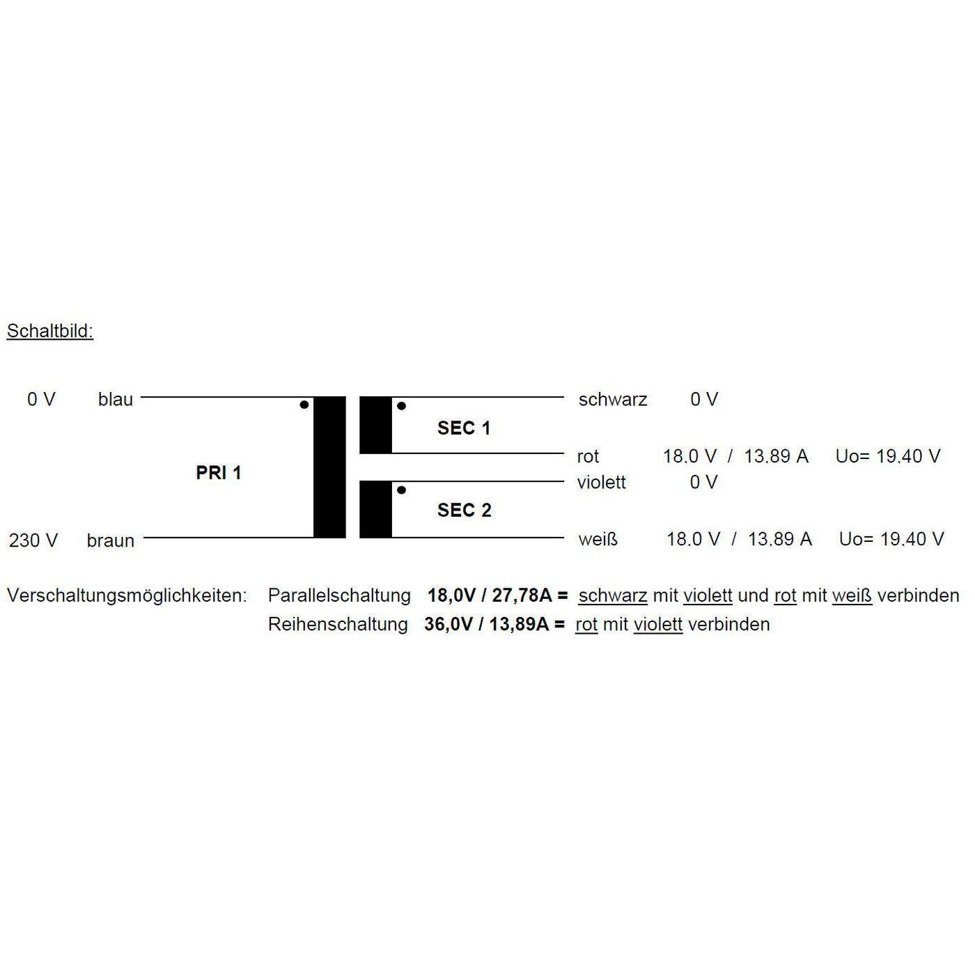 Lumonic Ringkerntrafo Transformator 500VA 2x18V für Audio, Industrie, Halogen und Schienensysteme - 230V Eingangsspannung - 36V Sekundärspannung - Modell RSO-826058