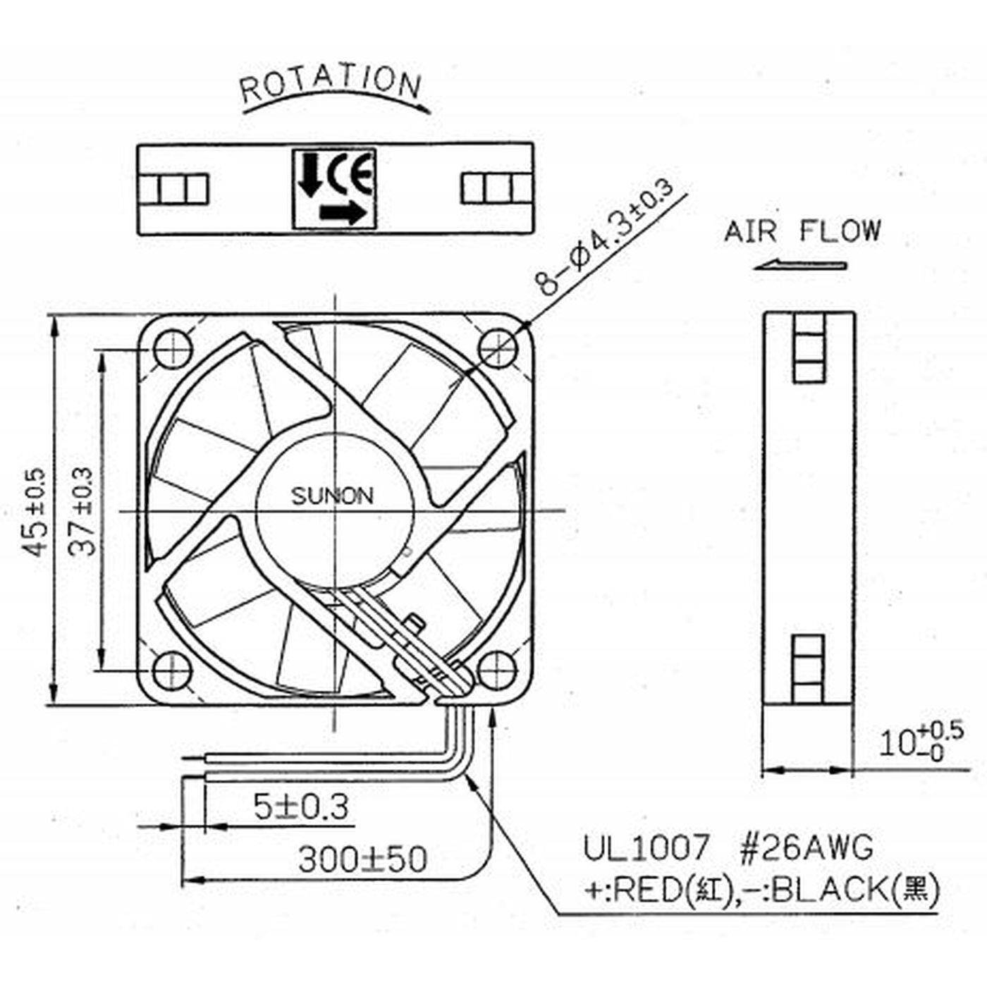 Fan 12V DC 1,26W 45x45x10mm 15,6m³/h 5000U/Min 15,6m³/h Sunon MB45101V2-A99