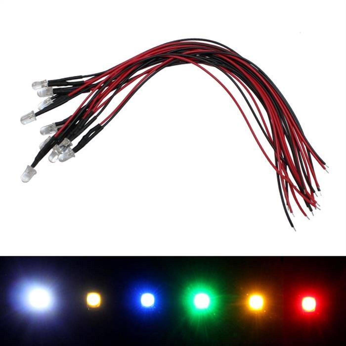 10x Superbright LEDs 5mm Red for 12V 20cm Cable 3000…5000mcd 45°