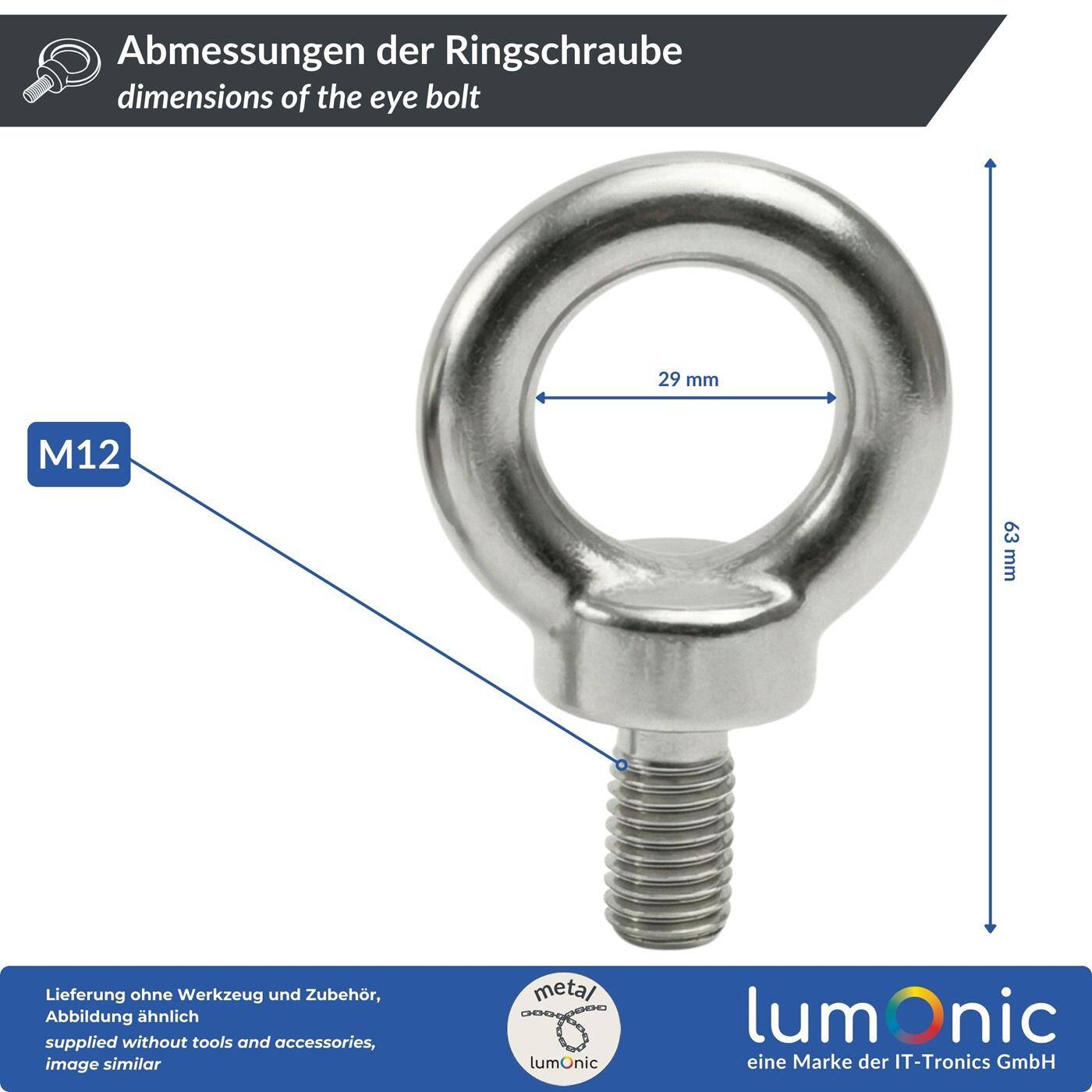 Lumonic Eyebolt V2A stainless steel | M12 |  | Eye bolt for hammock, awning, pavilion, chains