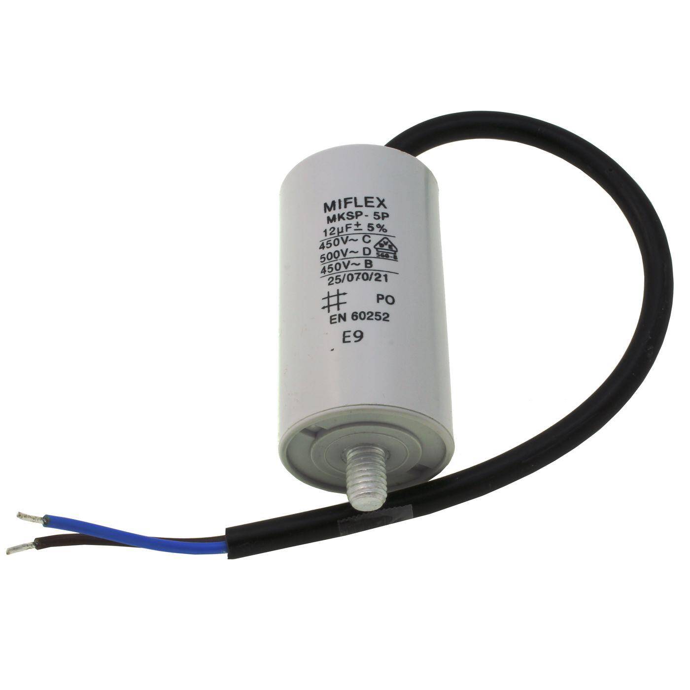 Starting capacitor Motor capacitor 12µF 450V 35x65mm Cable 25cm Miflex 12uF Starting capacitor Motor capacitor 12µF 450V 35x65mm Cable 25cm Miflex 12uF