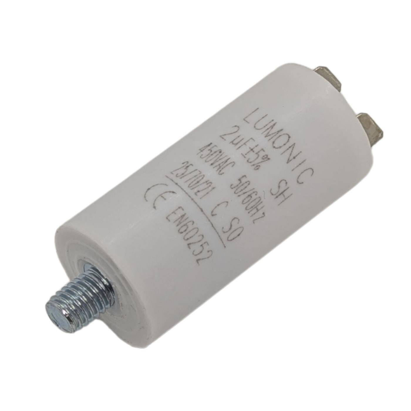 Anlaufkondensator mit Stecker 6,3x0,8mm 2µF 450V 26x55mm 2uF Motorkondensator mit Kunststoffgehäuse