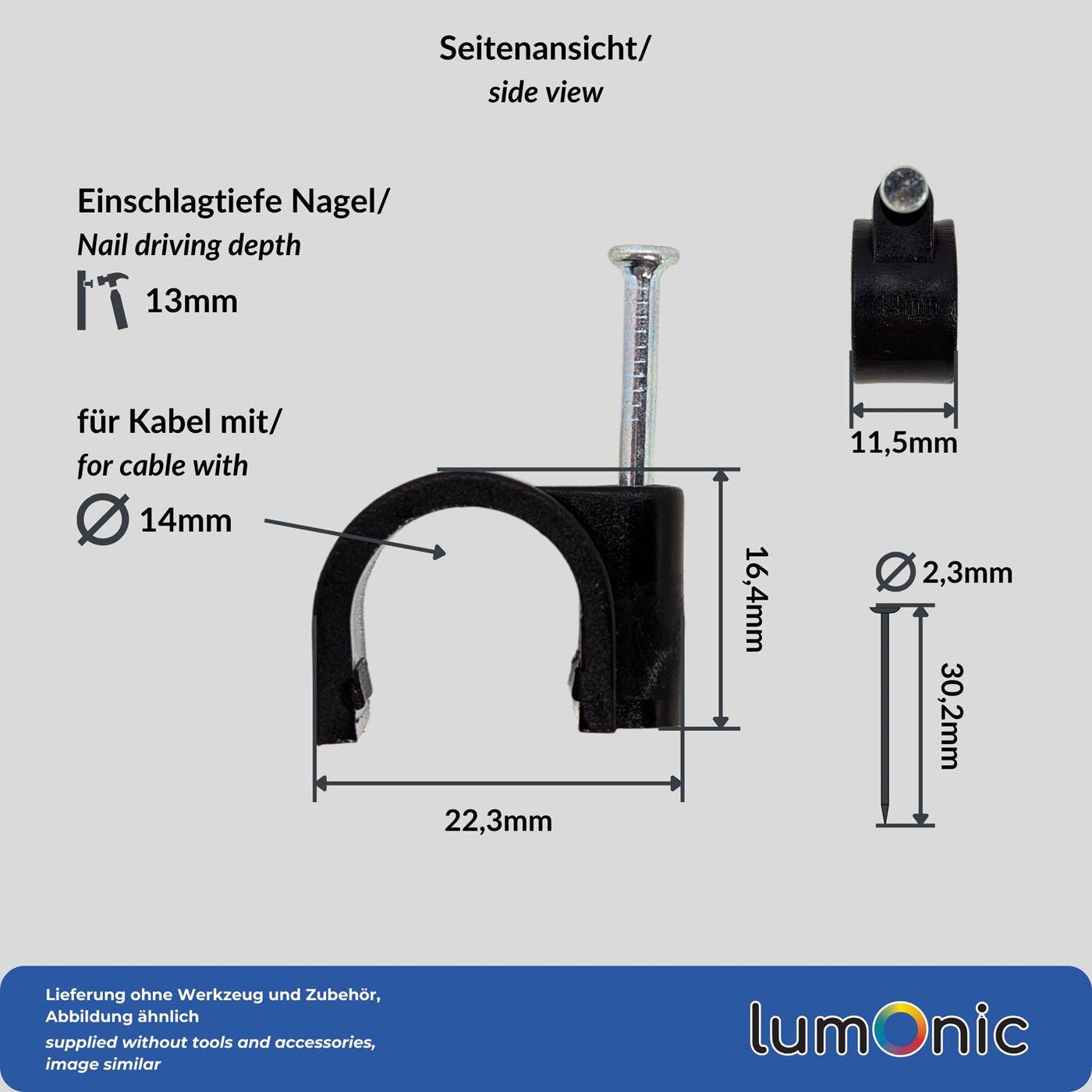 100x Nagelschelle 14mm für Kabel schwarz Kabelschelle mit Nagel Kabelklemme