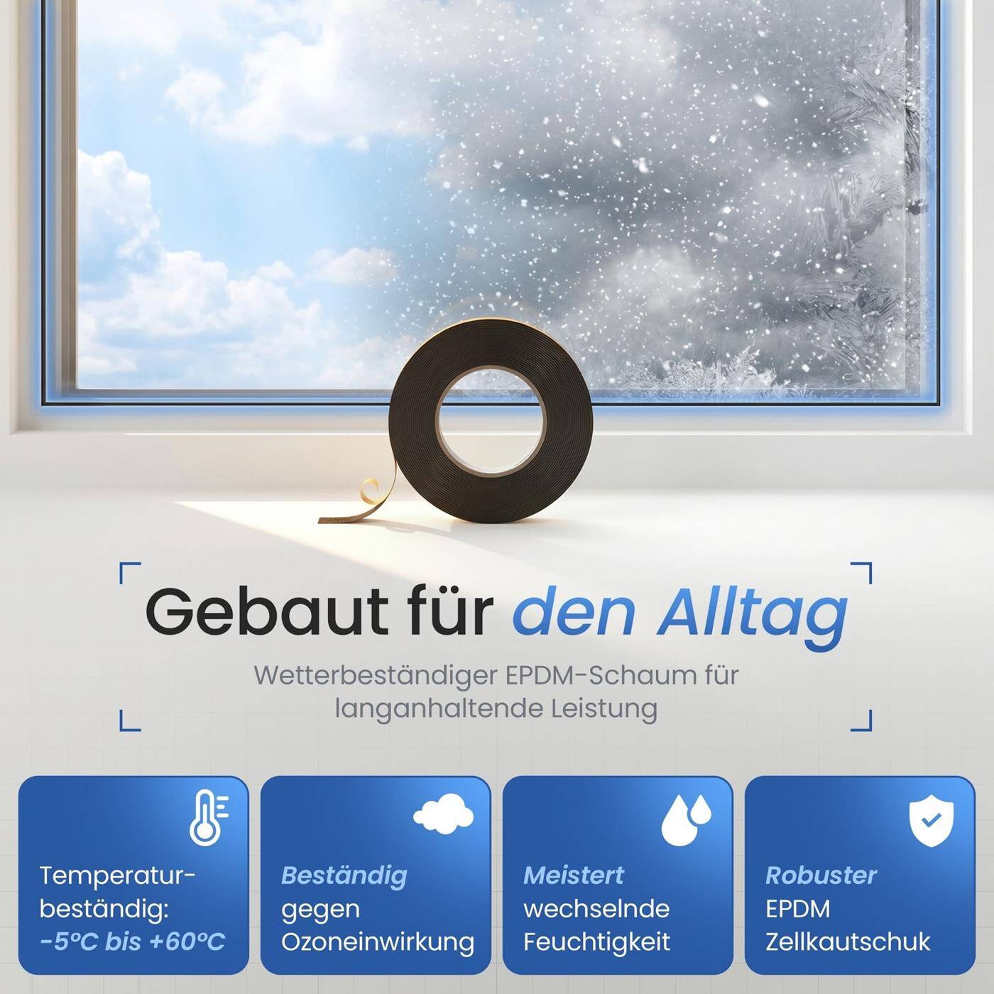 Lumonic 10m EPDM Dichtungsband Selbstklebend 20mm x 4mm | Moosgummi Dichtband für Fenster + Türen | Fensterdichtung, Türdichtung, Gummidichtung zum Kälteschutz