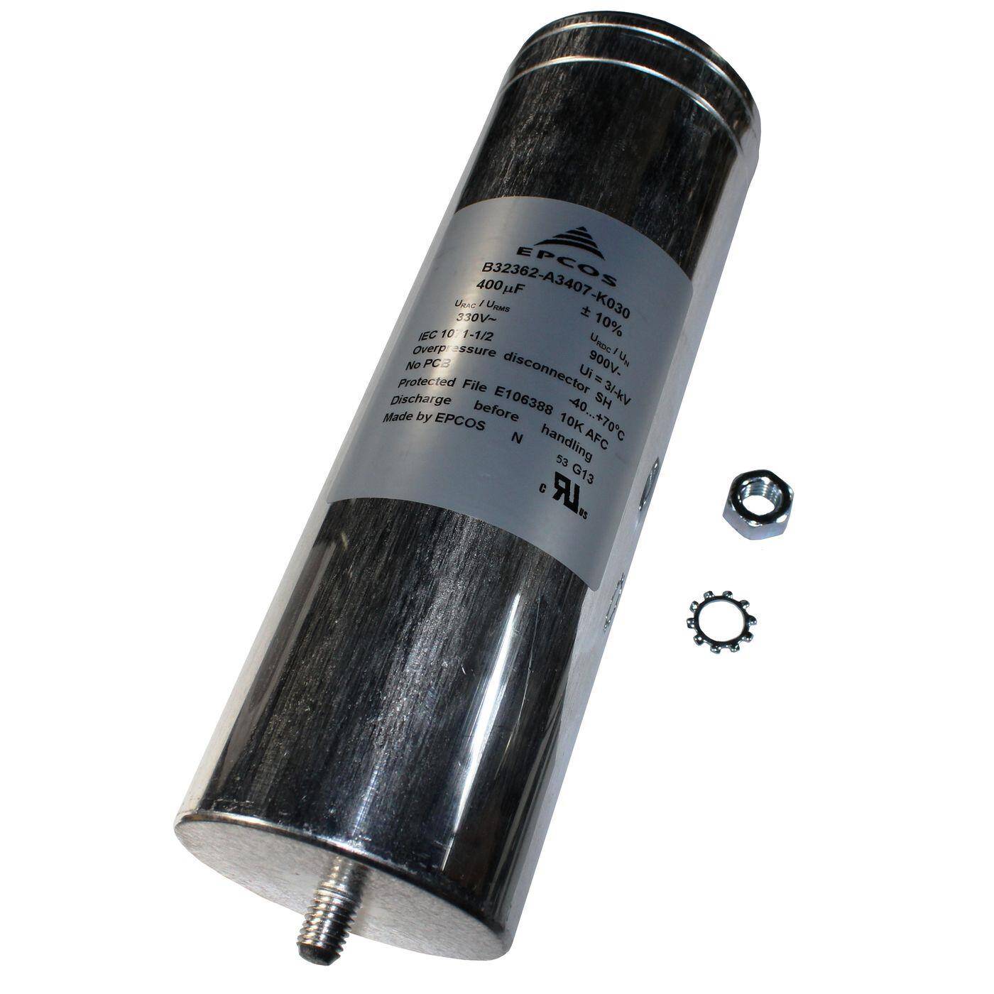 Epcos  Foil Capacitor | 400µF 900V DC I 2-Pin Connection I Screw Connection I 400uF, 400000nF I Capacitor for crossover networks of loudspeakers or for interference suppression of electrical devices