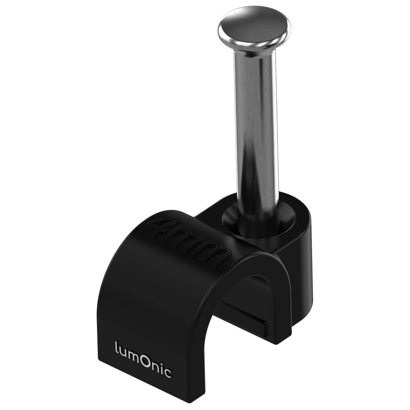 Lumonic 100x Nagelschelle 4mm für Kabel schwarz - Kabelschelle mit 14mm Nagel z.B. zur Befestigung an der Wand - Kabelklemmen verschiedene Größen 4-14mm