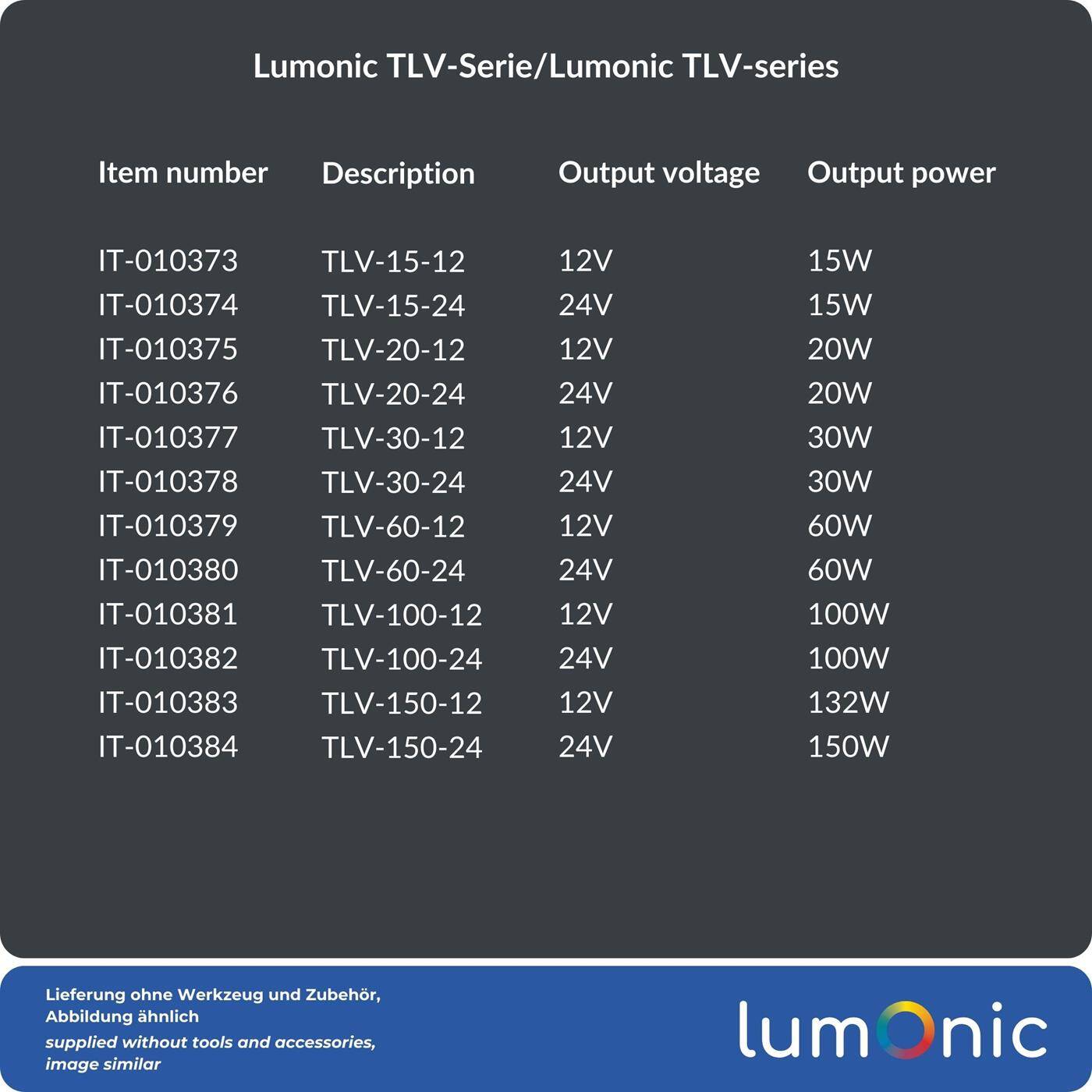 Lumonic I LED transformer TLV-100-12 I 12V 100W I Input 220-240VAC I flicker-free I Overload protection I LED power supply unit I for LED lighting