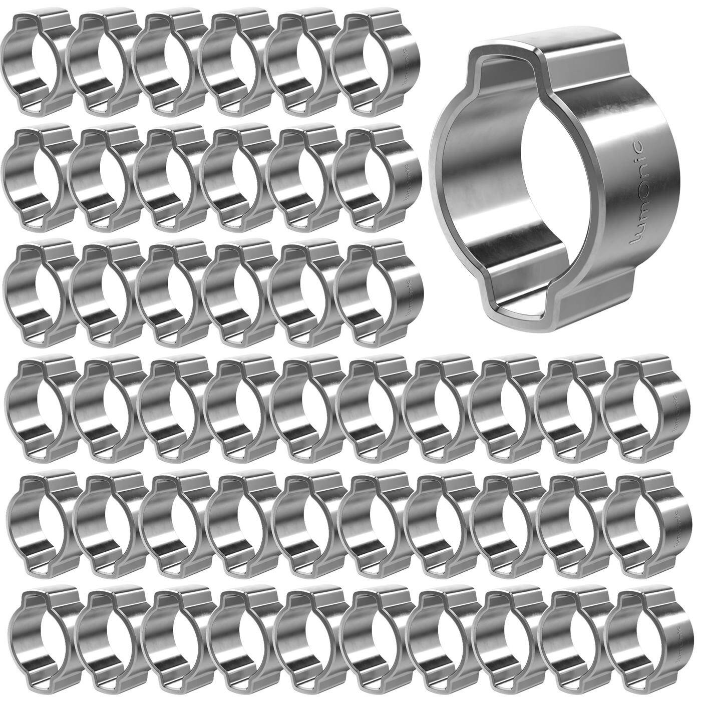 50x 2-ear clip 9-11mm V2A Stainless steel Two-ear clamp Hose clamp for Compressed air, Pipe systems, Garden, CAR