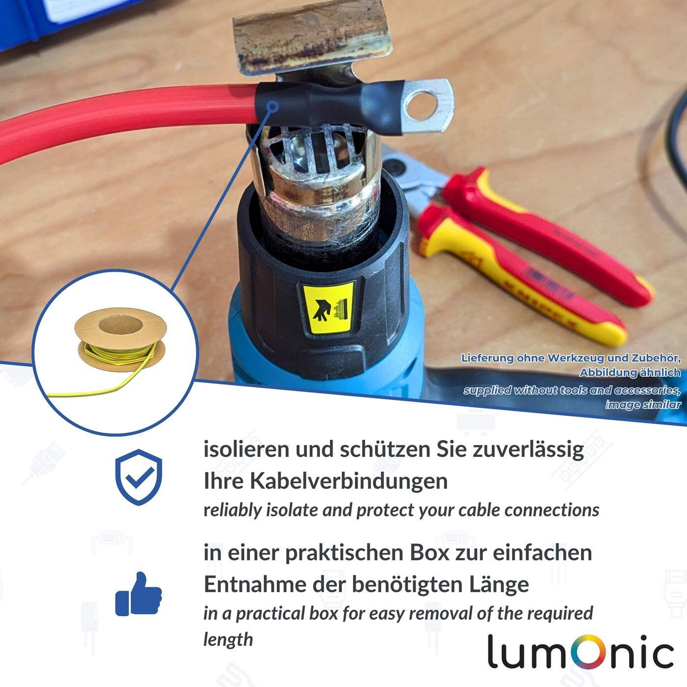 Lumonic 9,5m Schrumpfschlauch Box 2:1 Gelb - Hier von: 4,8mm auf 2,4mm - Dickwandiger Schrumfpschlauch in verschiedenen Größen