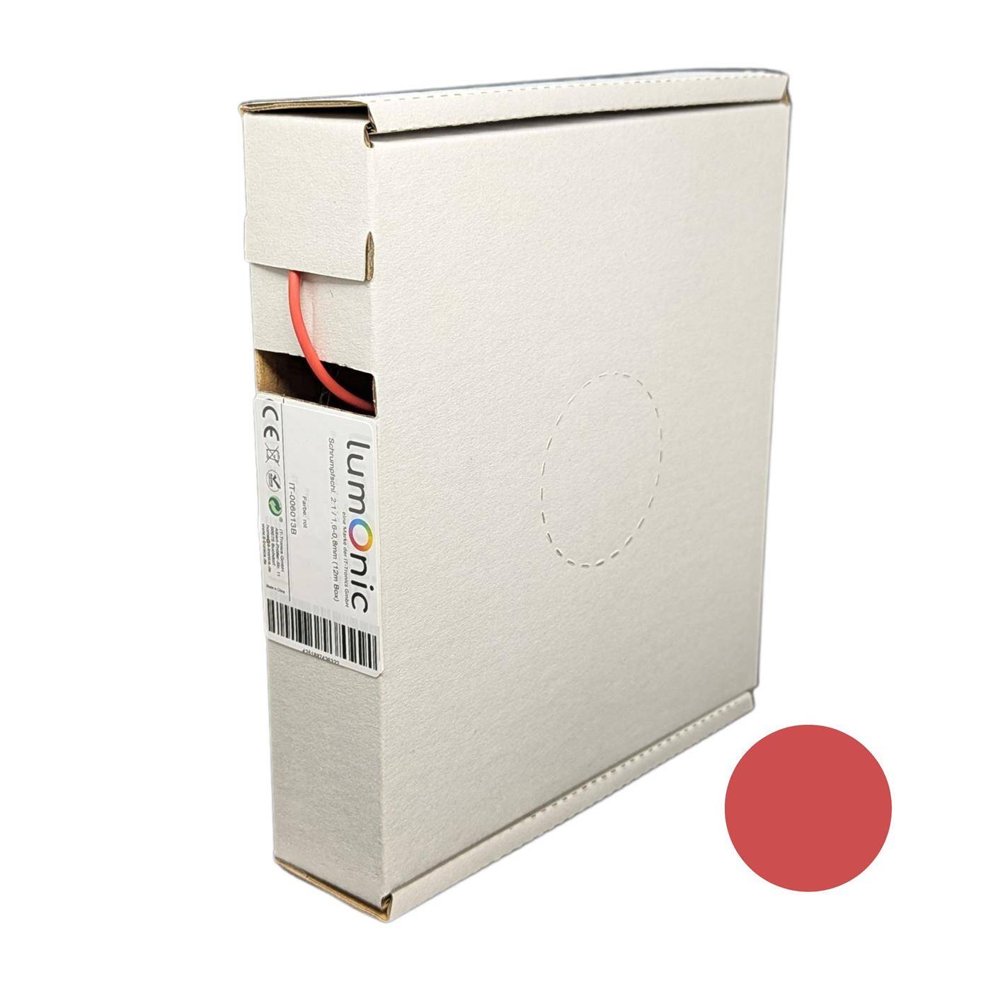 12m Heat shrink tubing Box 2:1 1,6 -> 0,8mm Red Flexible