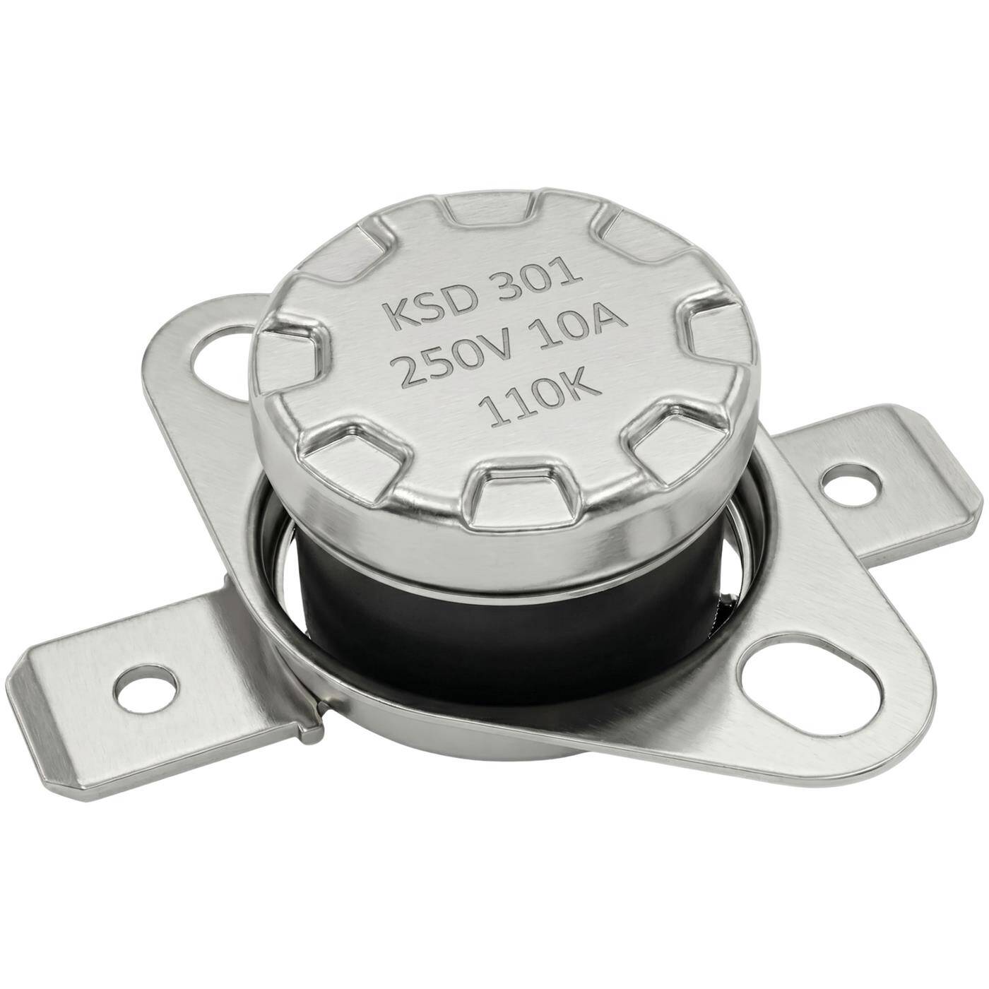 Lumonic KSD301 Temperaturschalter rund | 110°C ± 5°C | Schließer NO | max. 250V AC/10A | Flachstecker | Ø15×12mm | Thermoschalter, Bimetall | Kaffeemaschinen, Bügeleisen, Backöfen, Heizungen