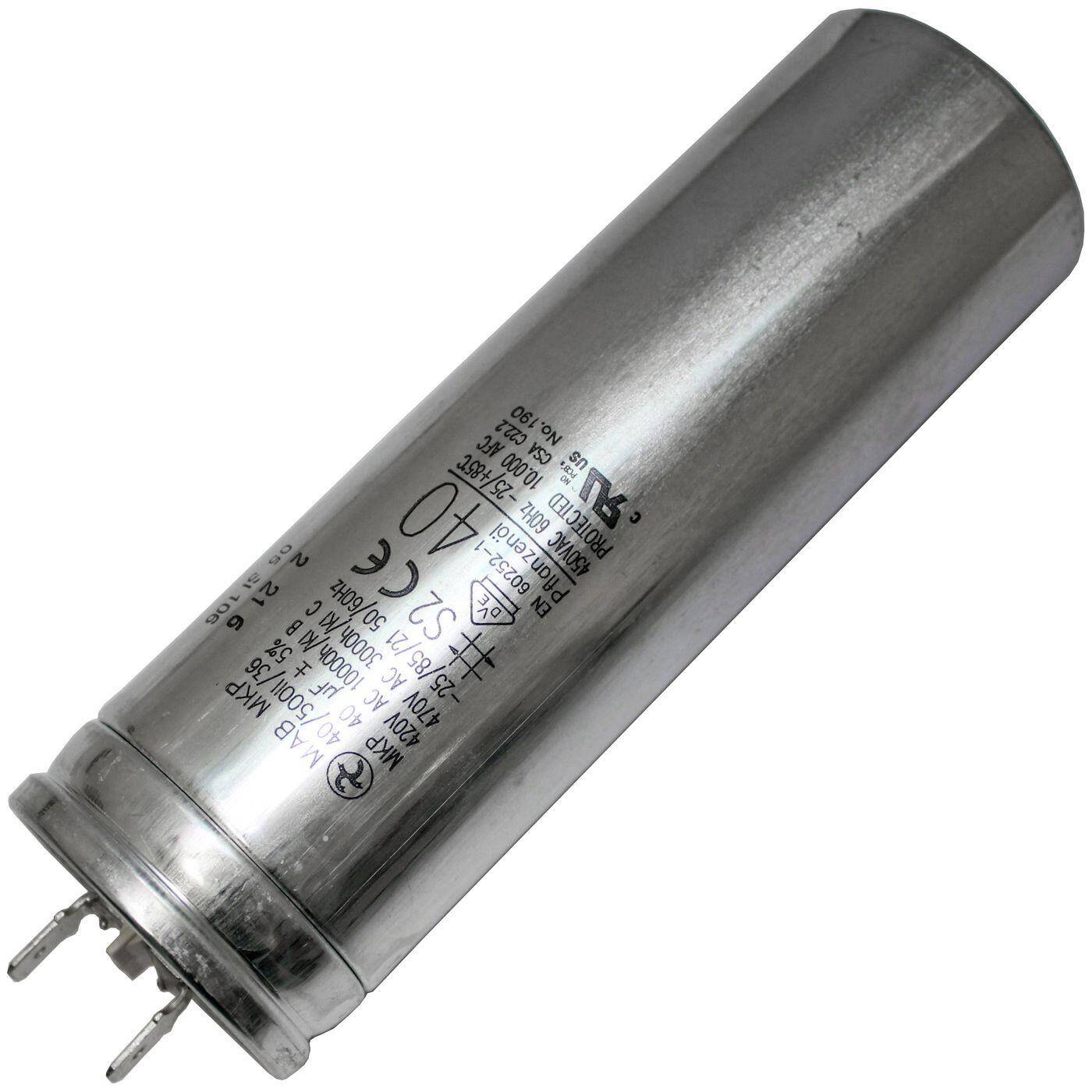 Lumonic Anlaufkondensator Hydra MKP-500 40-A inkl. Stecker 6,3x0,8mm | Motorkondensator 40µF 420V 45x143mm I Kondensator mit hochwertigem Metallgehäuse