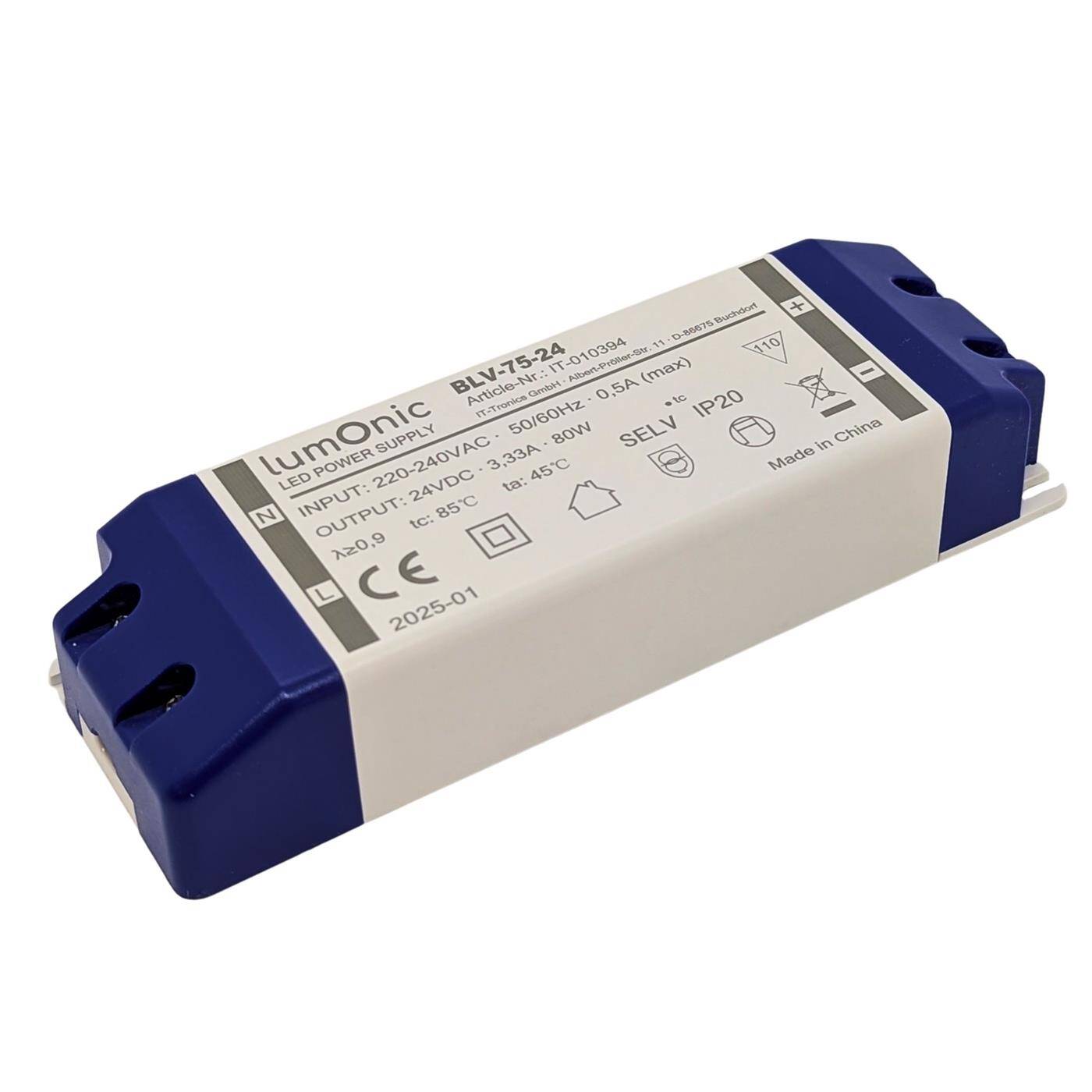 Lumonic I LED transformer BLV-80-24 I 24V 80W I Input 220-230VAC I flicker-free I Overload protection I LED power supply unit I for LED lighting