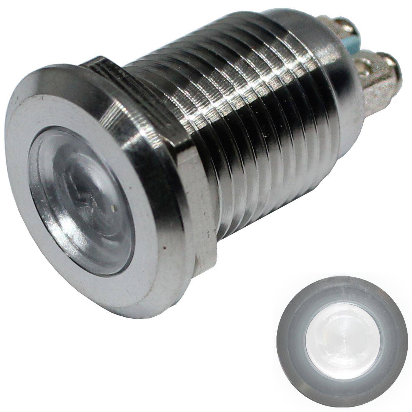 Edelstahl Kontrollleuchte V2A Signalleuchte Ø16mm LED Kalt Weiß IP67 Schraubanschluss Ø18x25mm -25...+70°C