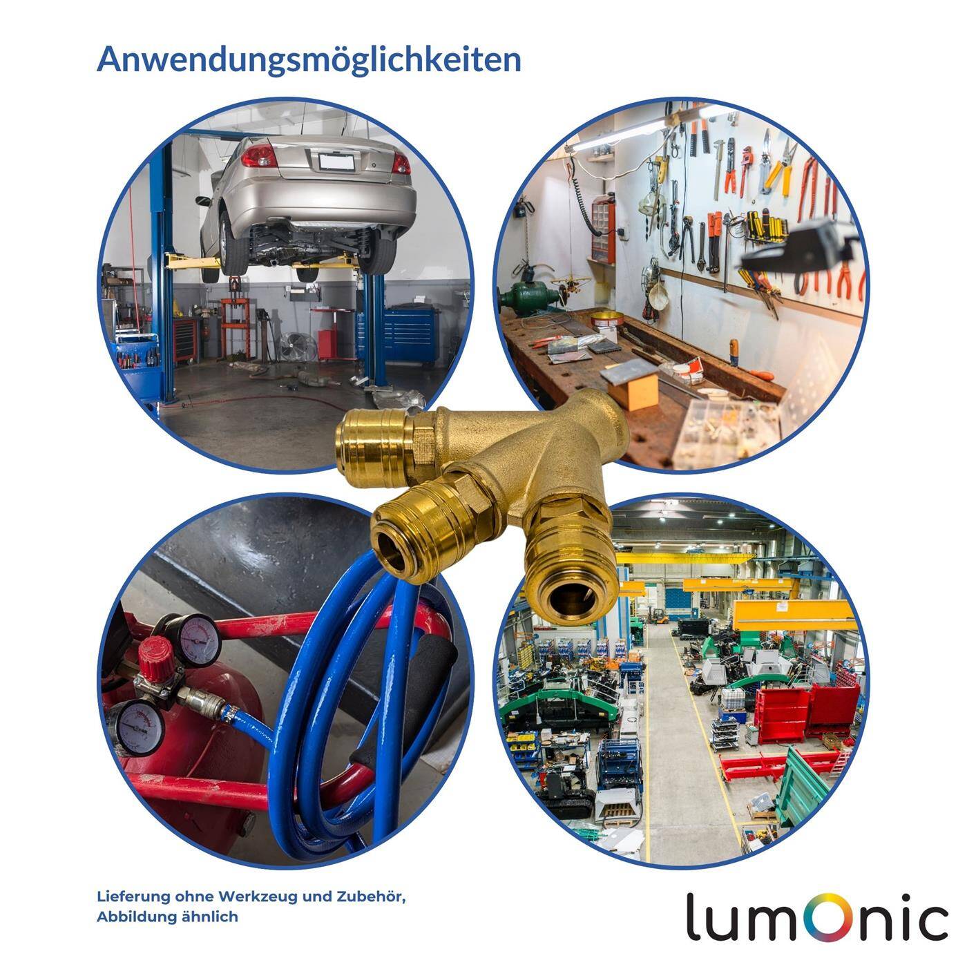 Lumonic I Compressed air distributor 3-fold I with external thread 1/2" I made of brass I Compressed air distributor I Compressed air diverter I Quick coupling I Multiple distributor I for workshops, businesses and DIY enthusiasts