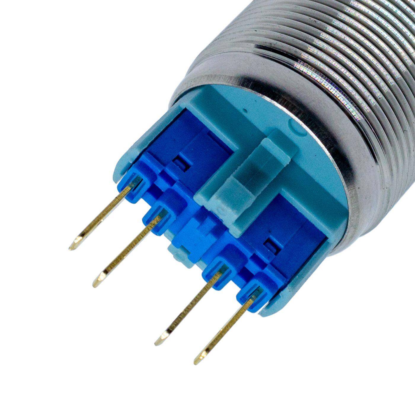 Stainless steel Push button raised Ø25mm IP65 2,8x0,5mm Pins 250V 3A Vandal-proof