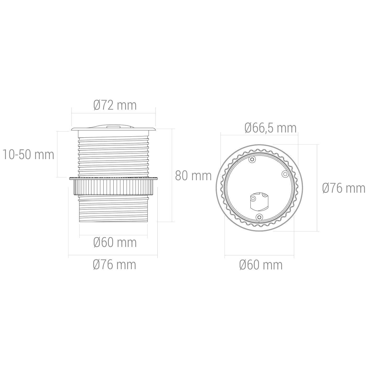 SingleBox Protective contact Socket outlet + USB 2,4A Table socket outlet Drill hole 68mm Aluminium