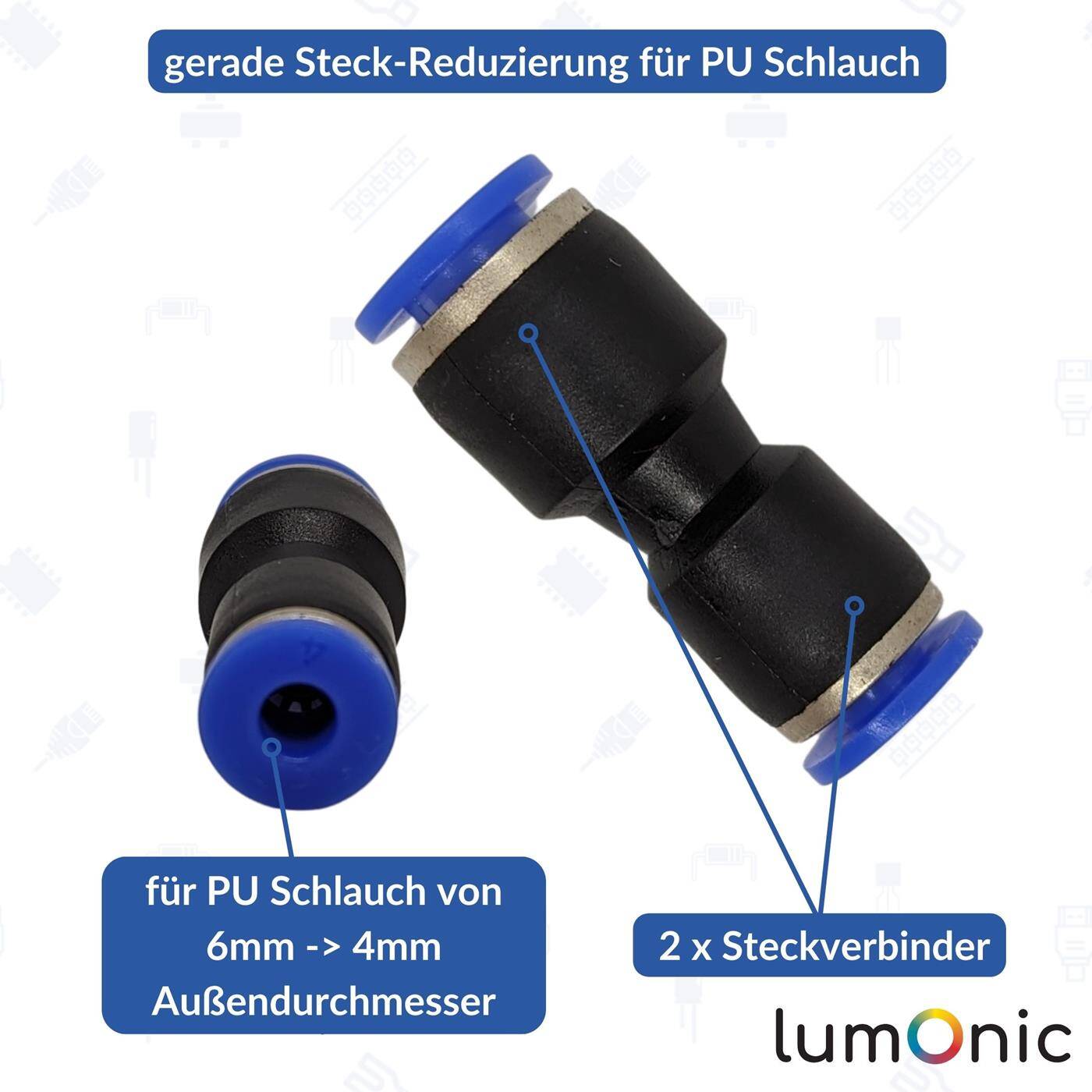 PU hose connector reduction 6mm -> 4mm straight Quick release fastener Compressed air reduction Hose reduction Pneumatics PU hose connector reduction 6mm -> 4mm straight Quick release fastener Compressed air reduction Hose reduction Pneumatics