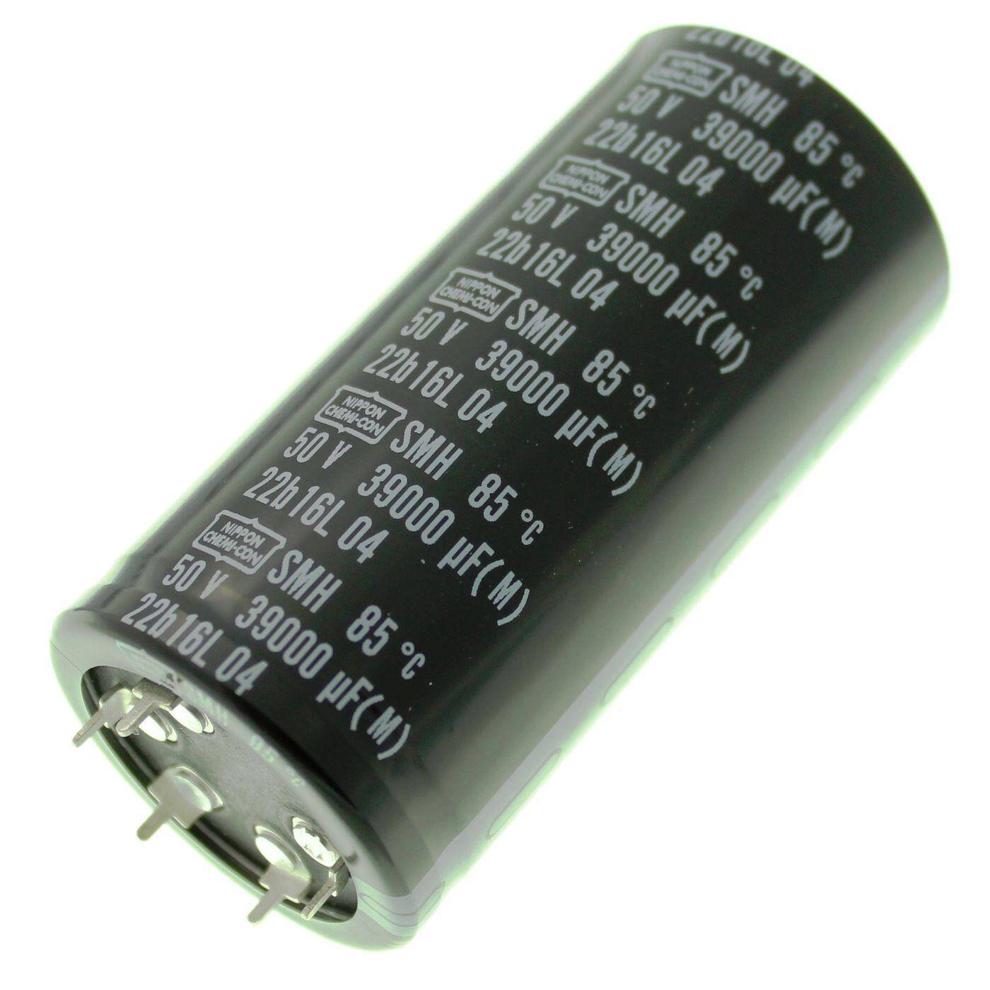 5-Pin Elko Capacitor 39000µF 50V | Electrolytic capacitor up to a temperature of 85°C | 40x80mm | 39000uF ESMH500VQT393MB80T United Chemi-Con