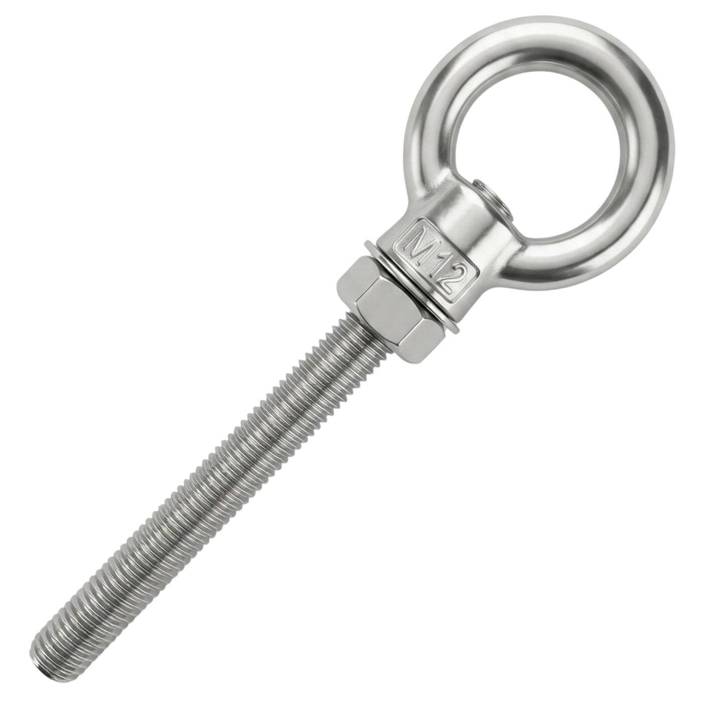 Eye bolt V2A stainless steel M12x120mm  Push-through mounting Eyebolt for awning hammock swing + chains incl. nut + washer