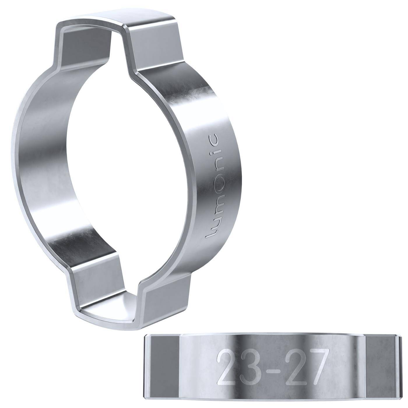 Lumonic I 2x 2-ear clip 23-27mm I Steel Galvanised I Two-ear clamp I Hose clamp I for Compressed air, Pipe systems, Garden, CAR