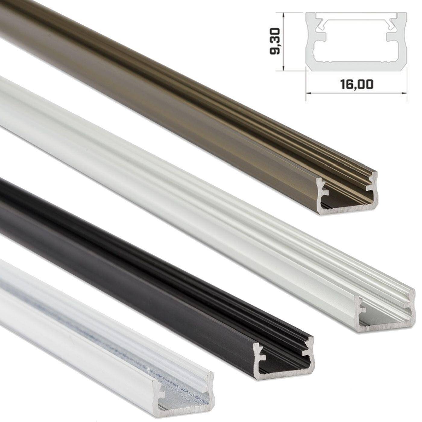 1m LED profile A Silver 16x9,3mm Aluminium Mounting profile for 12mm LED strips