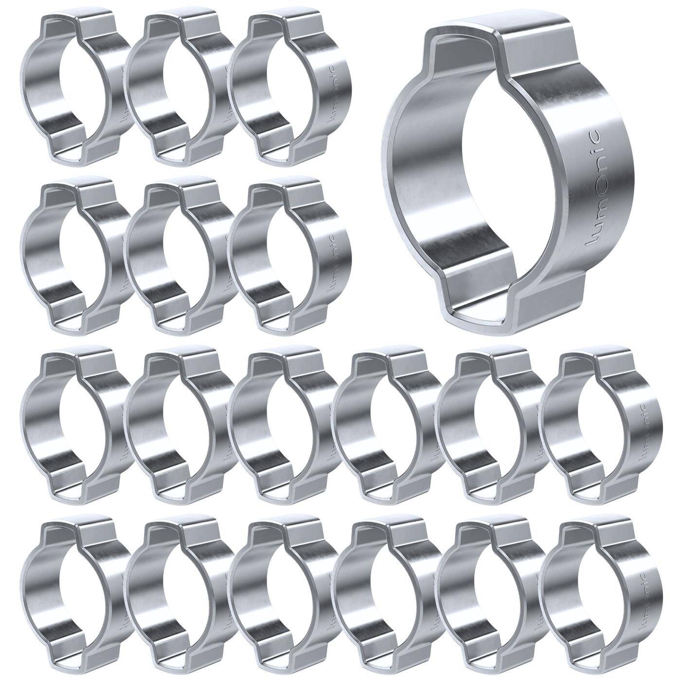 Lumonic I 20x 2-Ohr-Schelle 13-15mm I Stahl Verzinkt I Zweiohrschelle I Schlauchschelle I für Druckluft, Rohrsysteme, Garten, KFZ