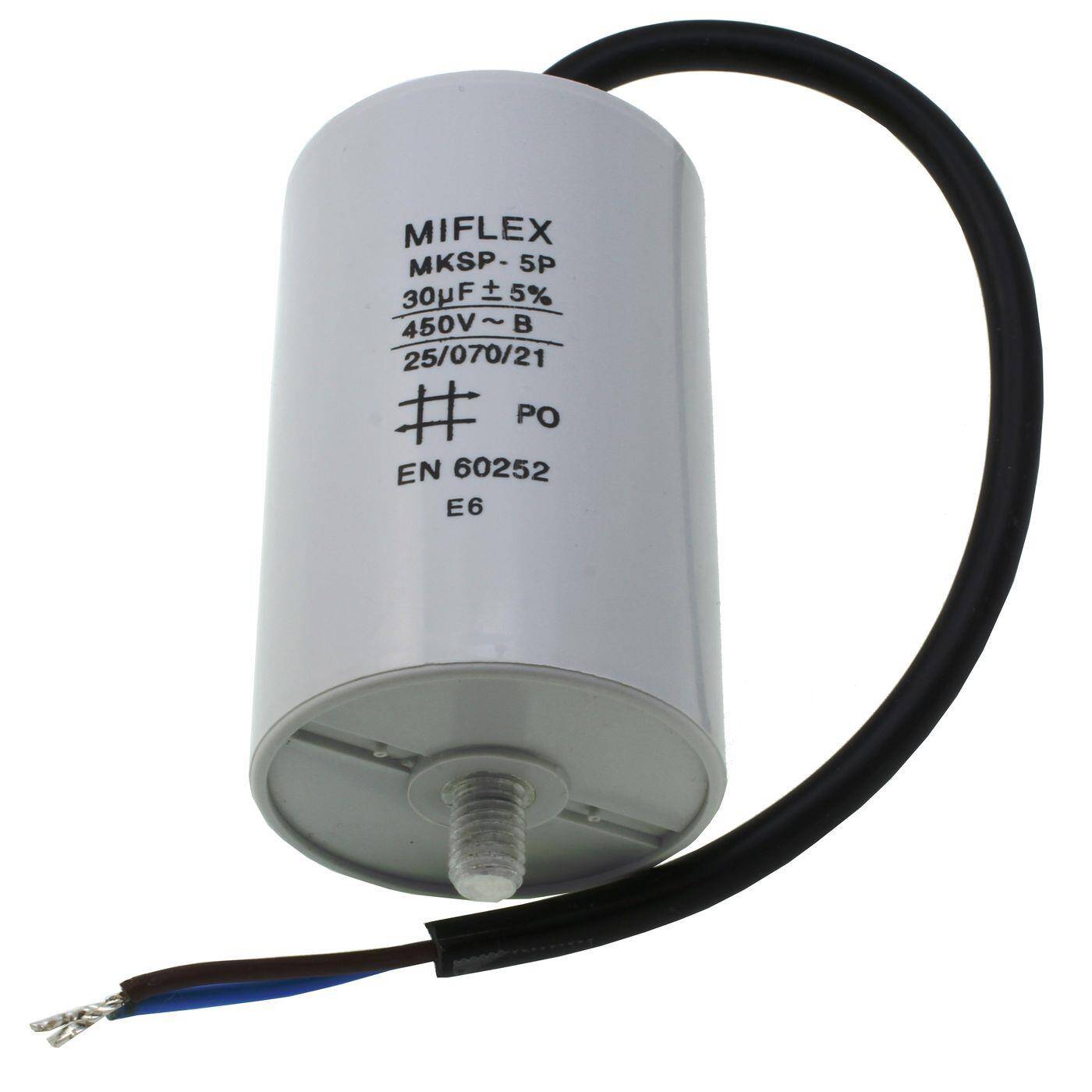 Anlaufkondensator Motorkondensator 30µF 450V 50x78mm Kabel  Miflex 30uF