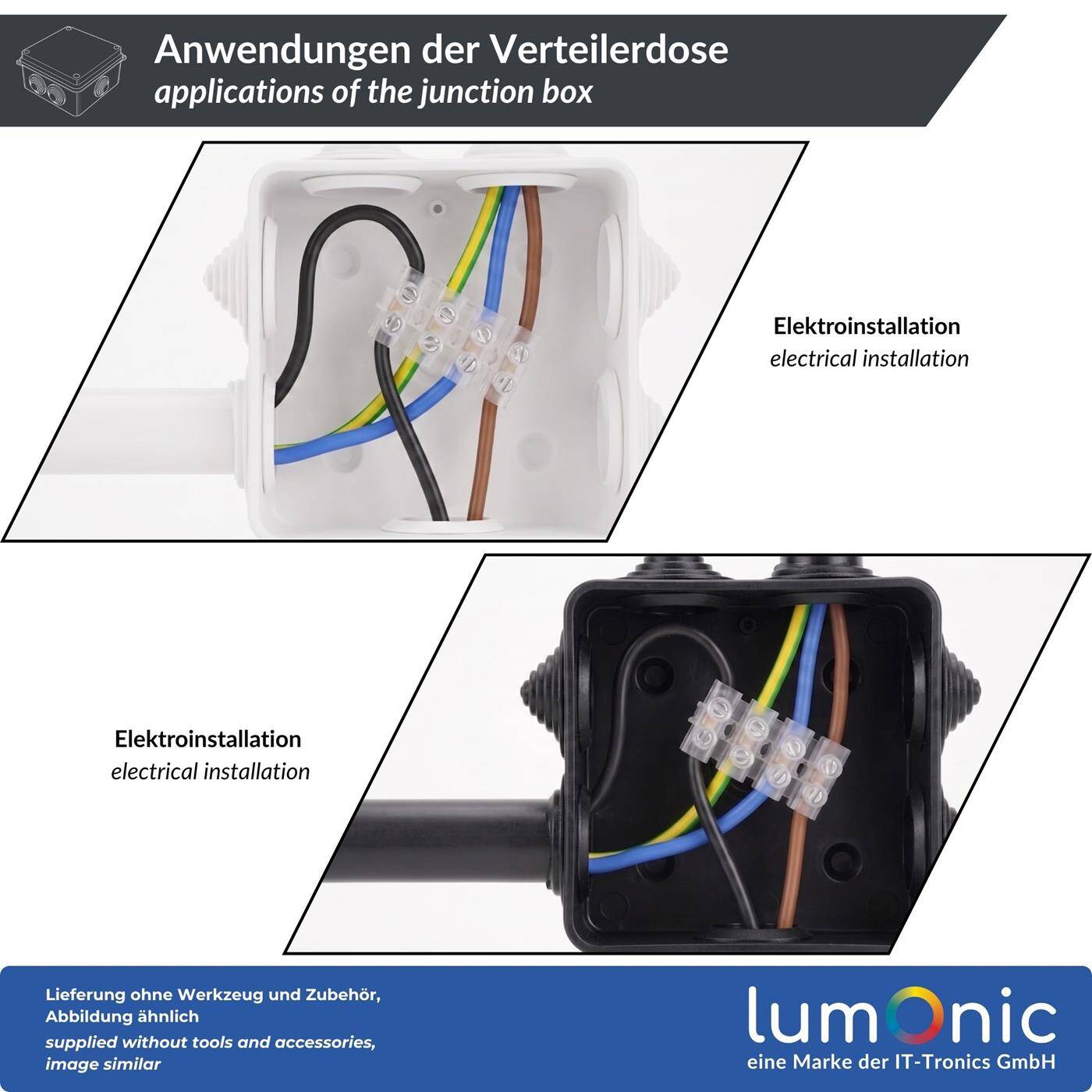Lumonic Verteilerdose weiß 400x350x120mm mit 16 Öffnungen I Abzweigdose Aufputz - IP65 I Verbindungsdose, Klemmdose, Abzweigkasten für Innen & Außen
