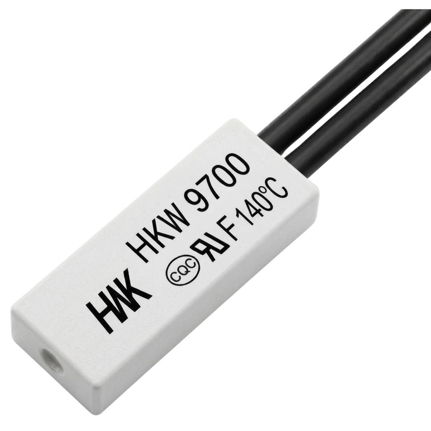 Lumonic HKW9700 Temperaturschalter flach | 140°C ± 5°C | Öffner NC | max. AC 250V/5A | max. DC 24V/8A | Kabel 70mm | 21x8x4mm | Thermoschalter, Bimetall, KSD9700 | Motoren, Netzteile, Heizlüfter