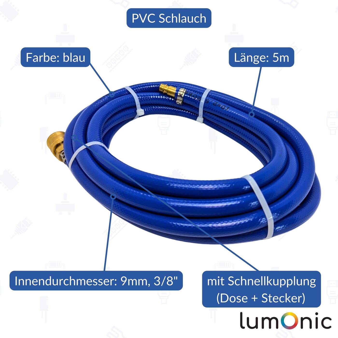 5m Druckluftschlauch mit Schnellkupplung 9mm PVC Druckluftverlängerung Dose & Stecker fertig konfektioniert flexibel, abriebfest und gewebeverstärkt 5m Druckluftschlauch mit Schnellkupplung 9mm PVC Druckluftverlängerung Dose & Stecker fertig konfektioniert flexibel, abriebfest und gewebeverstärkt