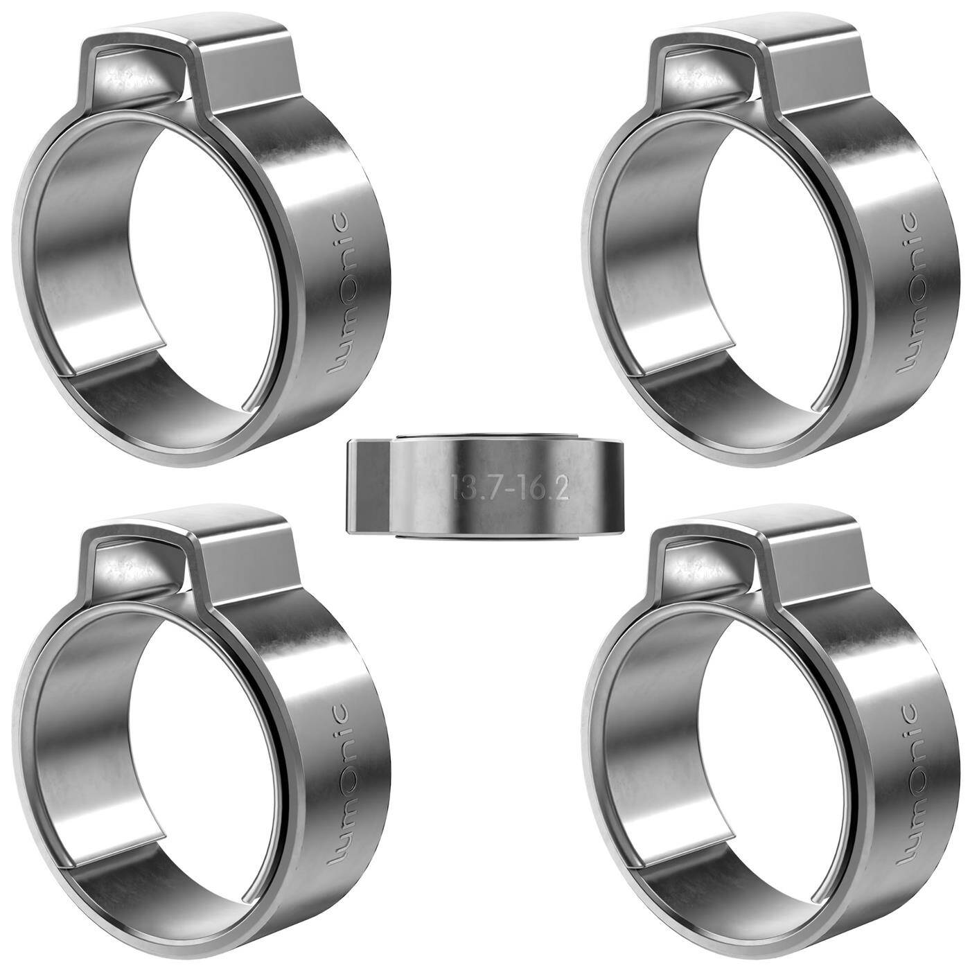 Lumonic I 5x 1-ear clip 13,7-16,2mm I V2A Stainless steel I Single ear clip I Hose clamp I for Compressed air, Pipe systems, Garden, CAR