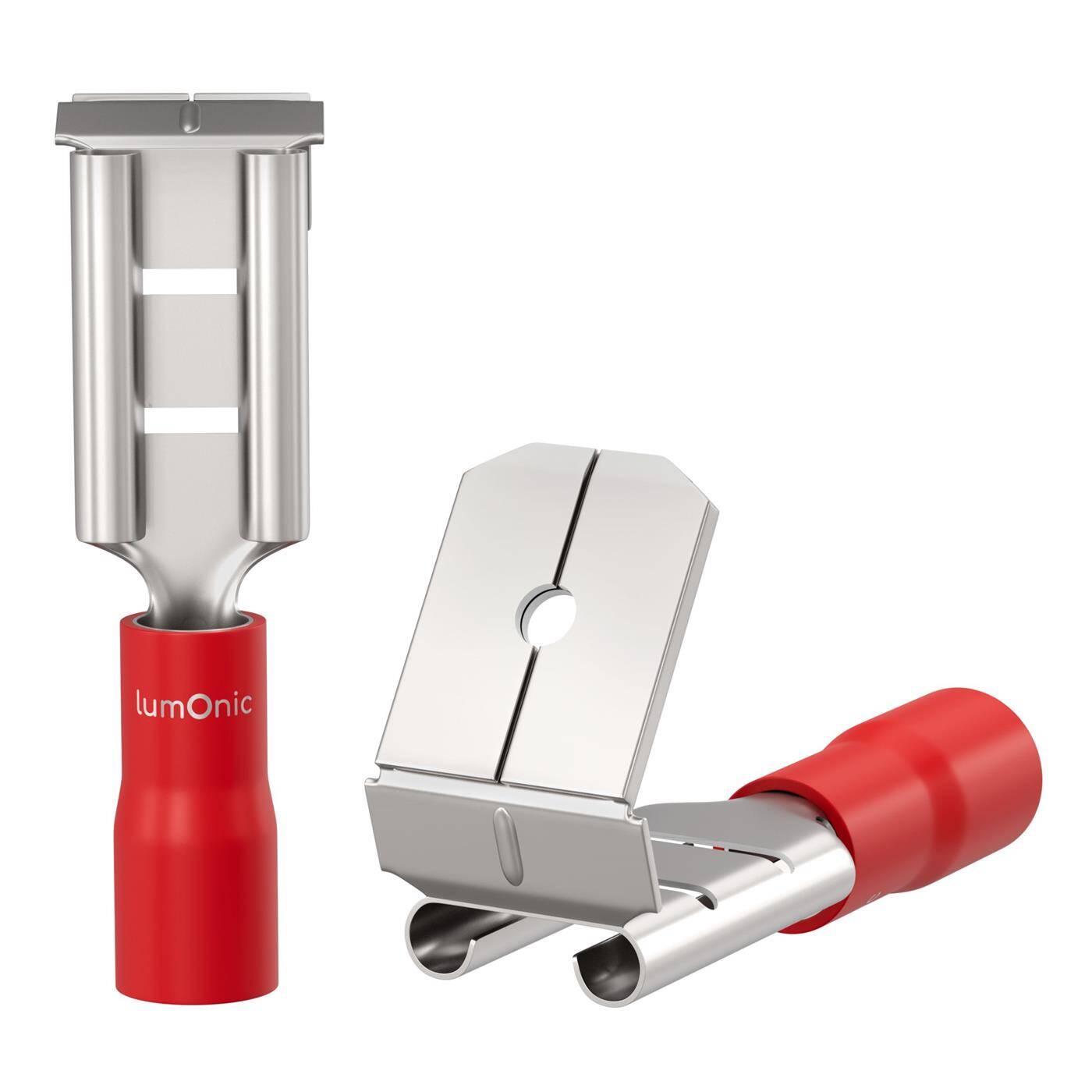 Lumonic 25x Flachsteckhülse mit Abzweig 0,5-1,5mm²  | für Flachstecker 0,8 x 6,4mm | teilisoliert | Kabelverbinder ohne Löten | 2 Kabel, 1 Anschluss, ohne Lüsterklemme | KFZ, Maschinenbau