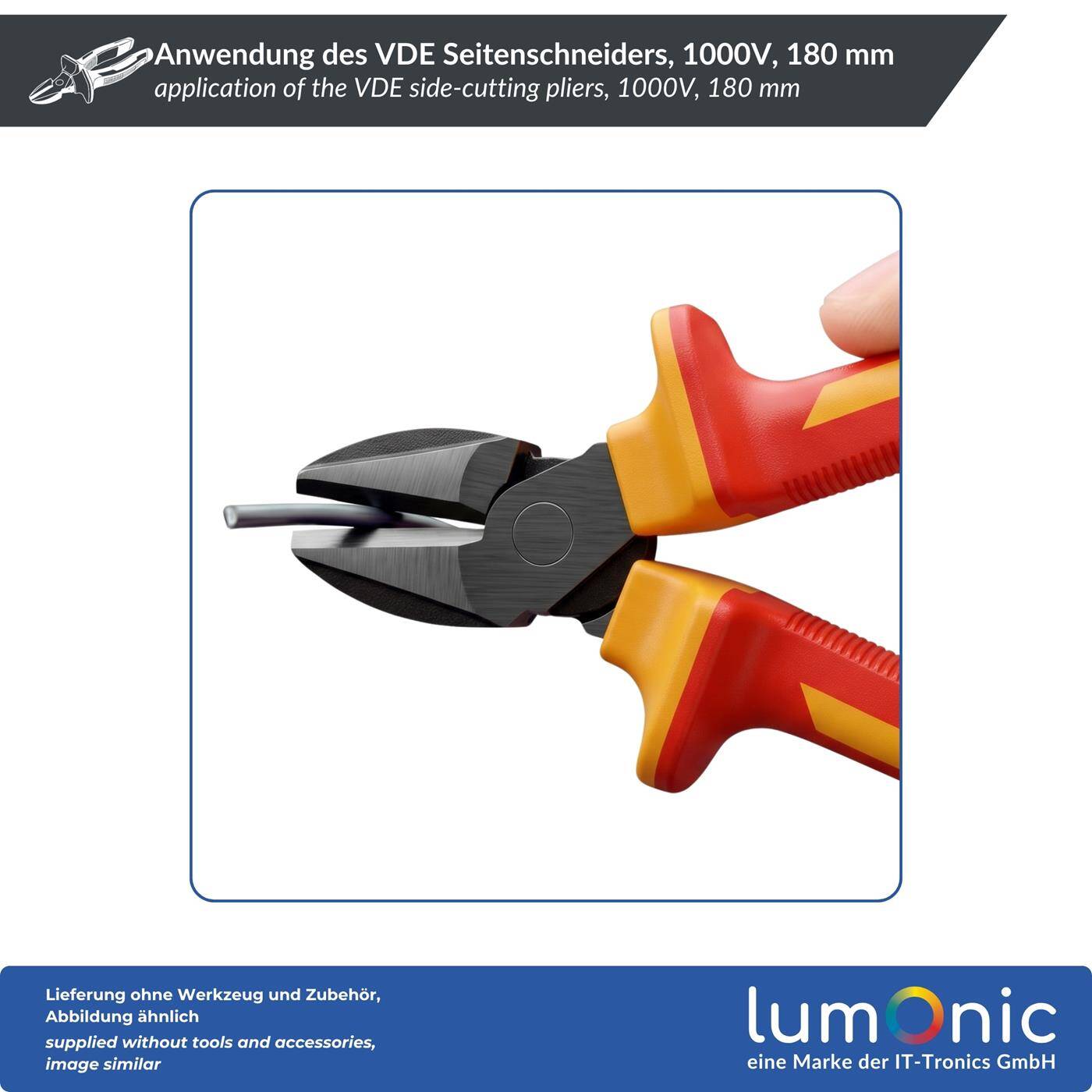 Lumonic VDE Side Cutters 1000V Heavy-Duty, 180 mm - For soft, medium-hard, and hard wire, 60CrV steel, two-component handle, for electrical installation