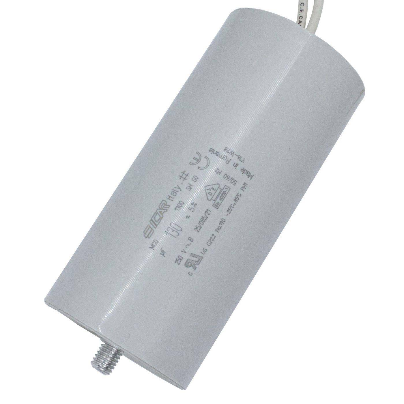 Anlaufkondensator Motorkondensator 130µF 250V 55x119mm Kabel 25cm ICAR 130uF