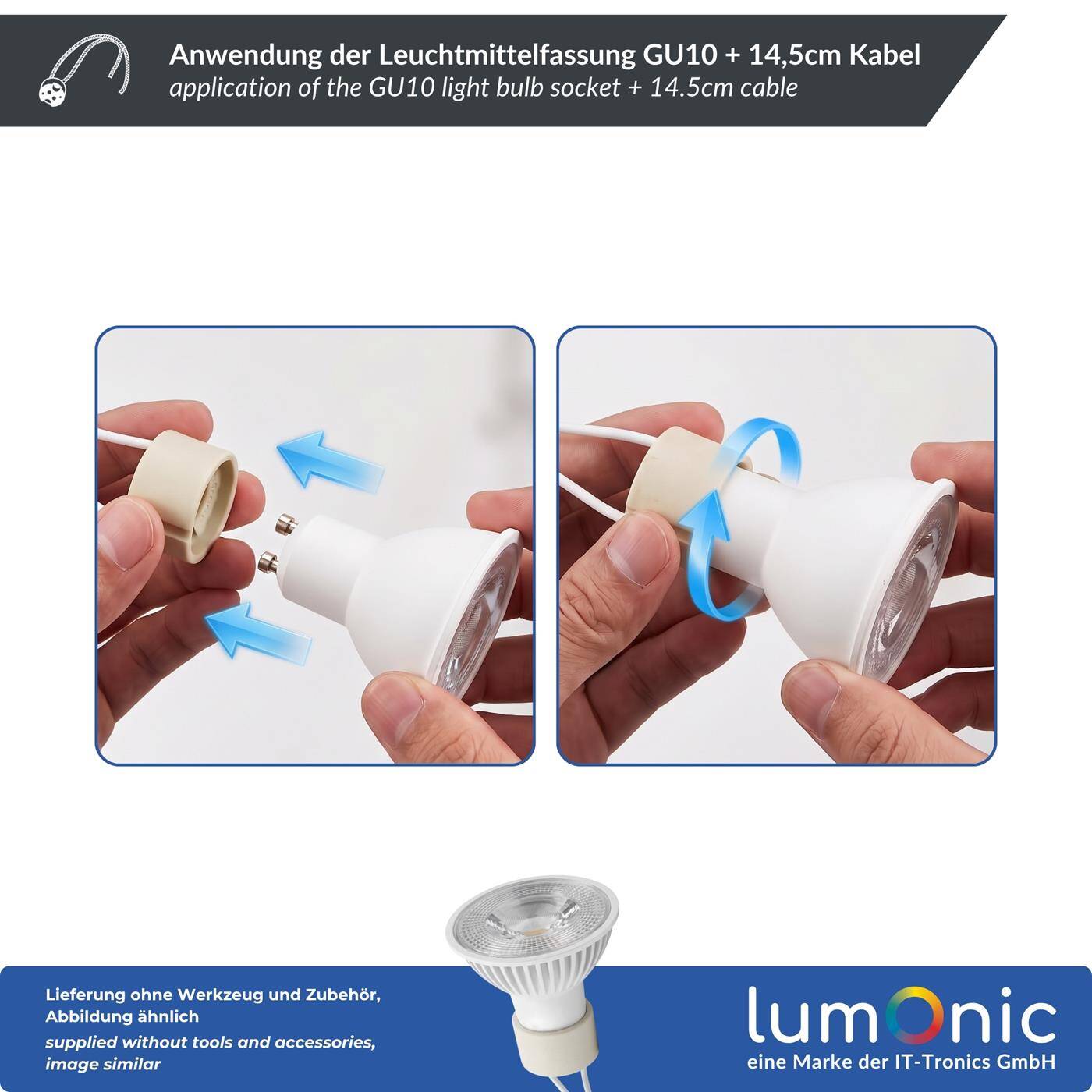GU10 Leuchtmittel Fassung Keramik + 14,5cm Kabel für Lampen 230V