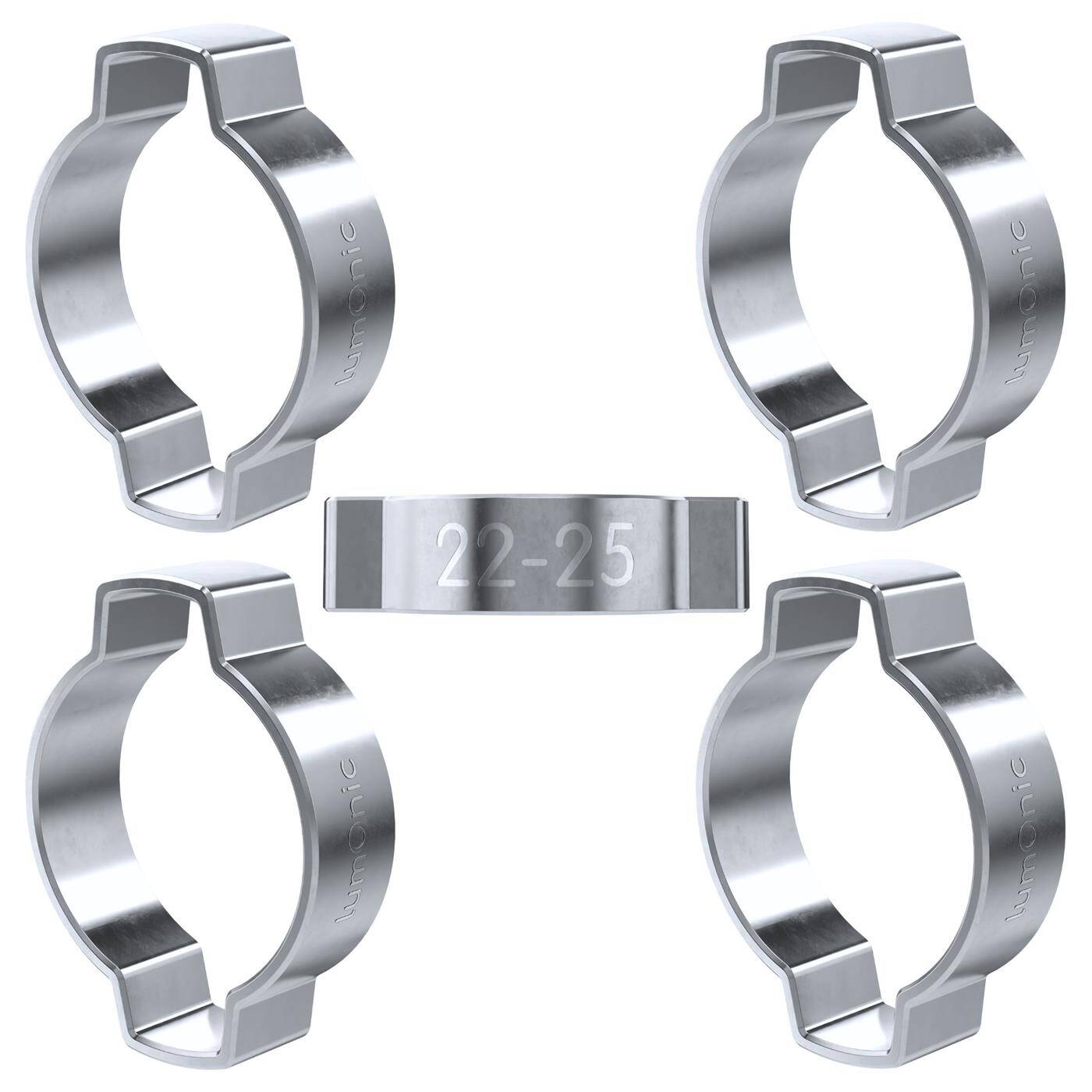 Lumonic I 5x 2-ear clip 22-25mm I Steel Galvanised I Two-ear clamp I Hose clamp I for Compressed air, Pipe systems, Garden, CAR