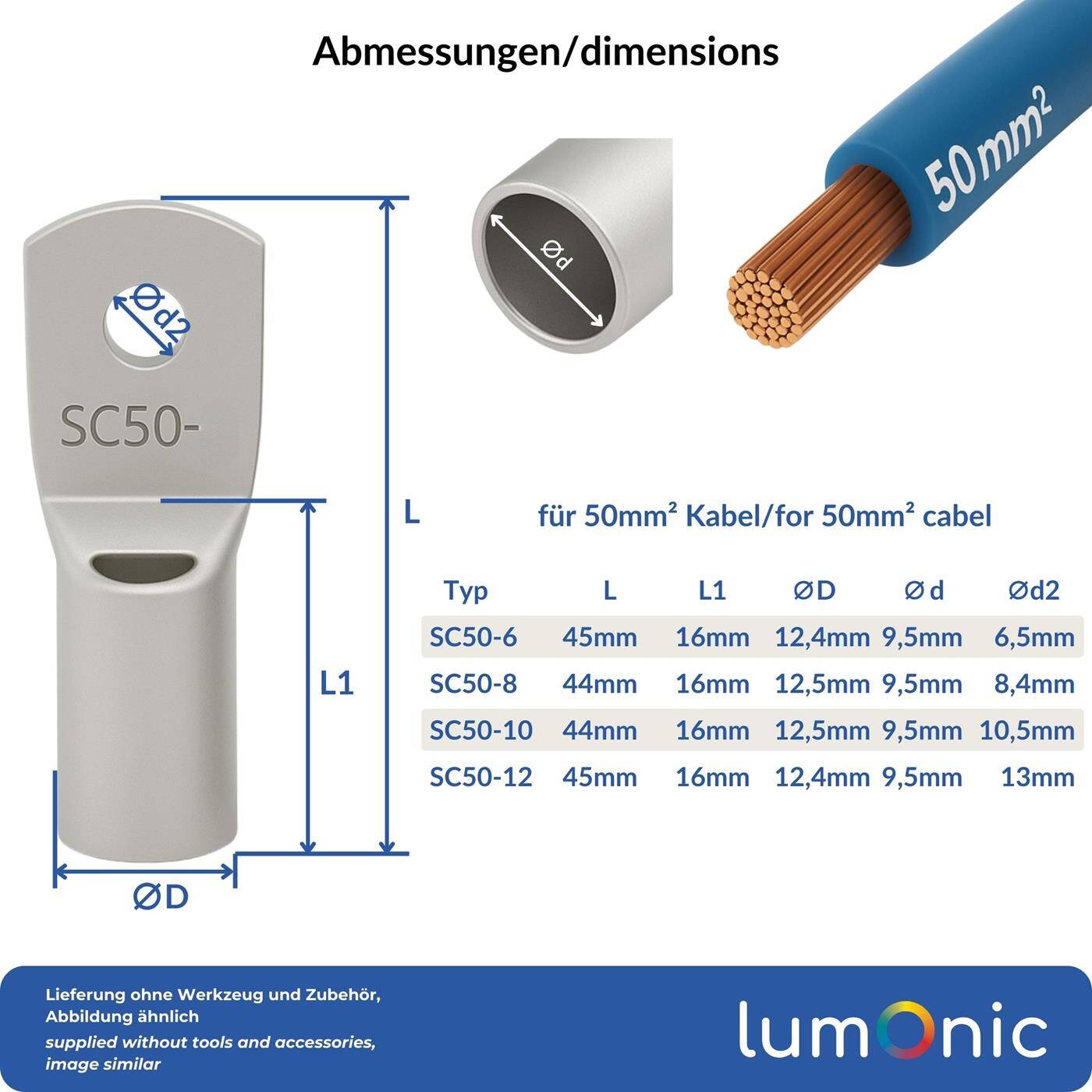 Rohrkabelschuh blank 50mm² Lochdurchmesser M6 SC50-6 Ringzunge Kupfer verzinnt Rohrkabelschuh blank 50mm² Lochdurchmesser M6 SC50-6 Ringzunge Kupfer verzinnt