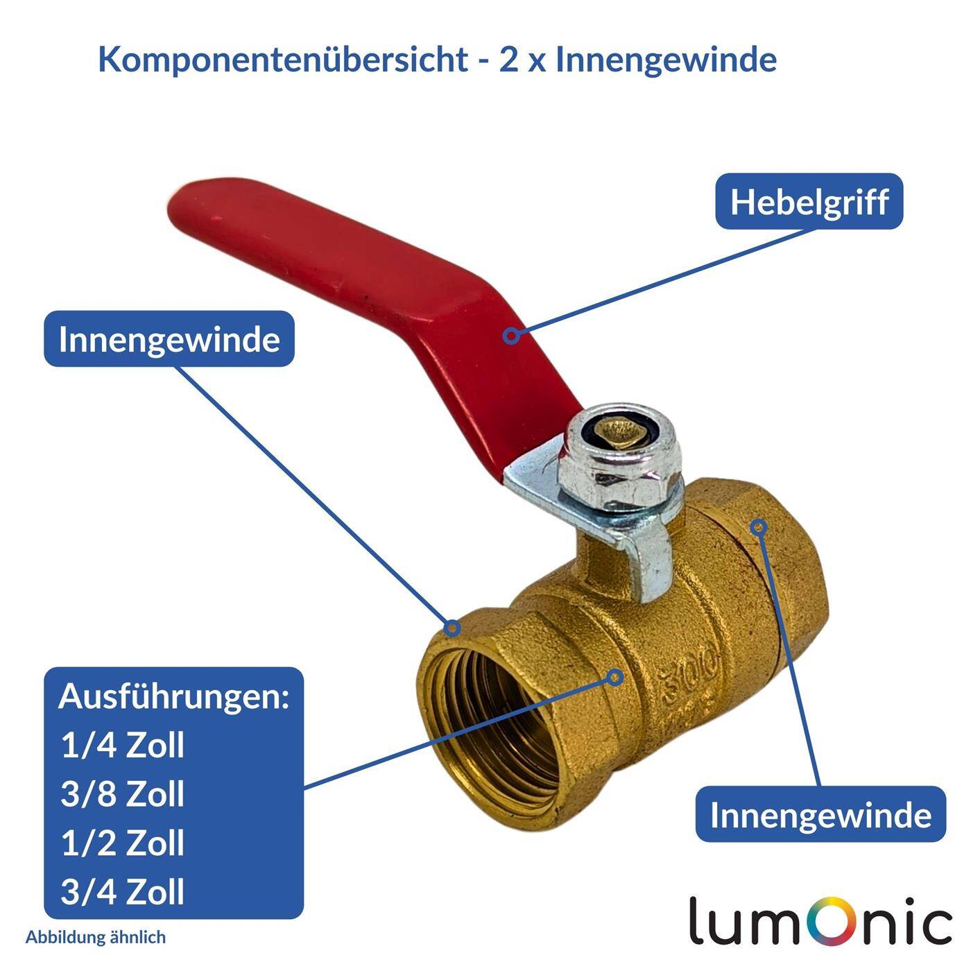 Ball valve round with lever handle 1/8 Customs 2 x Internal thread Corrosion-resistant brass Stopcock for compressed air Workshop
