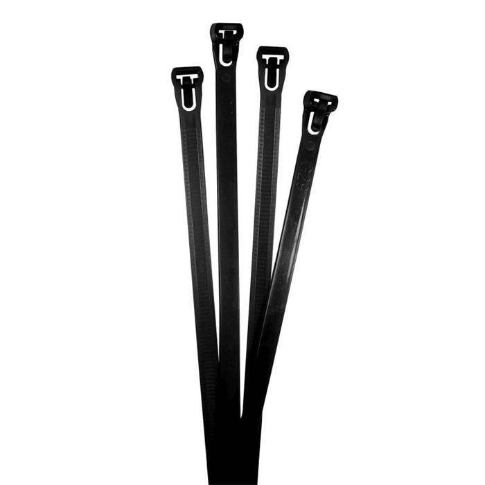 100x Kabelbinder Wiederverwendbar 450 x 9,0mm Schwarz 79,4kg PA6.6 Polyamid Industriequalität