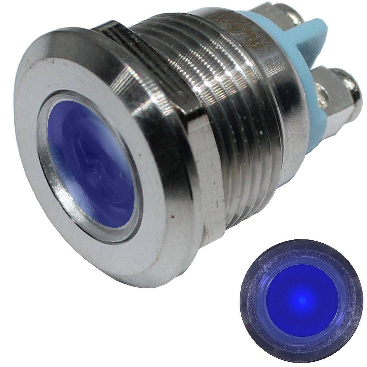 Edelstahl Kontrollleuchte V2A Signalleuchte Ø22mm LED Blau IP67 Schraubanschluss Ø25x28mm -25...+70°C